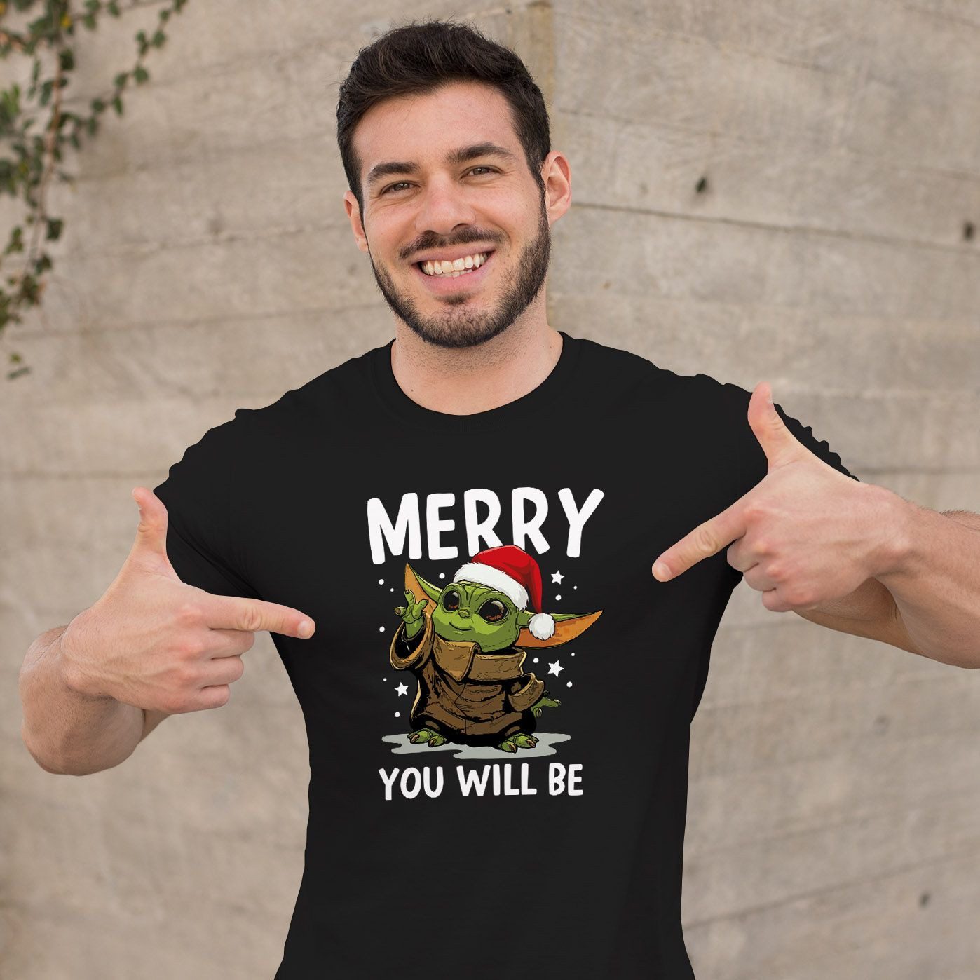 MoonWorks Print-Shirt Herren T-Shirt Weihnachten Baby-Yoda Fun-Shirt Spruch lustig Merry mit Print