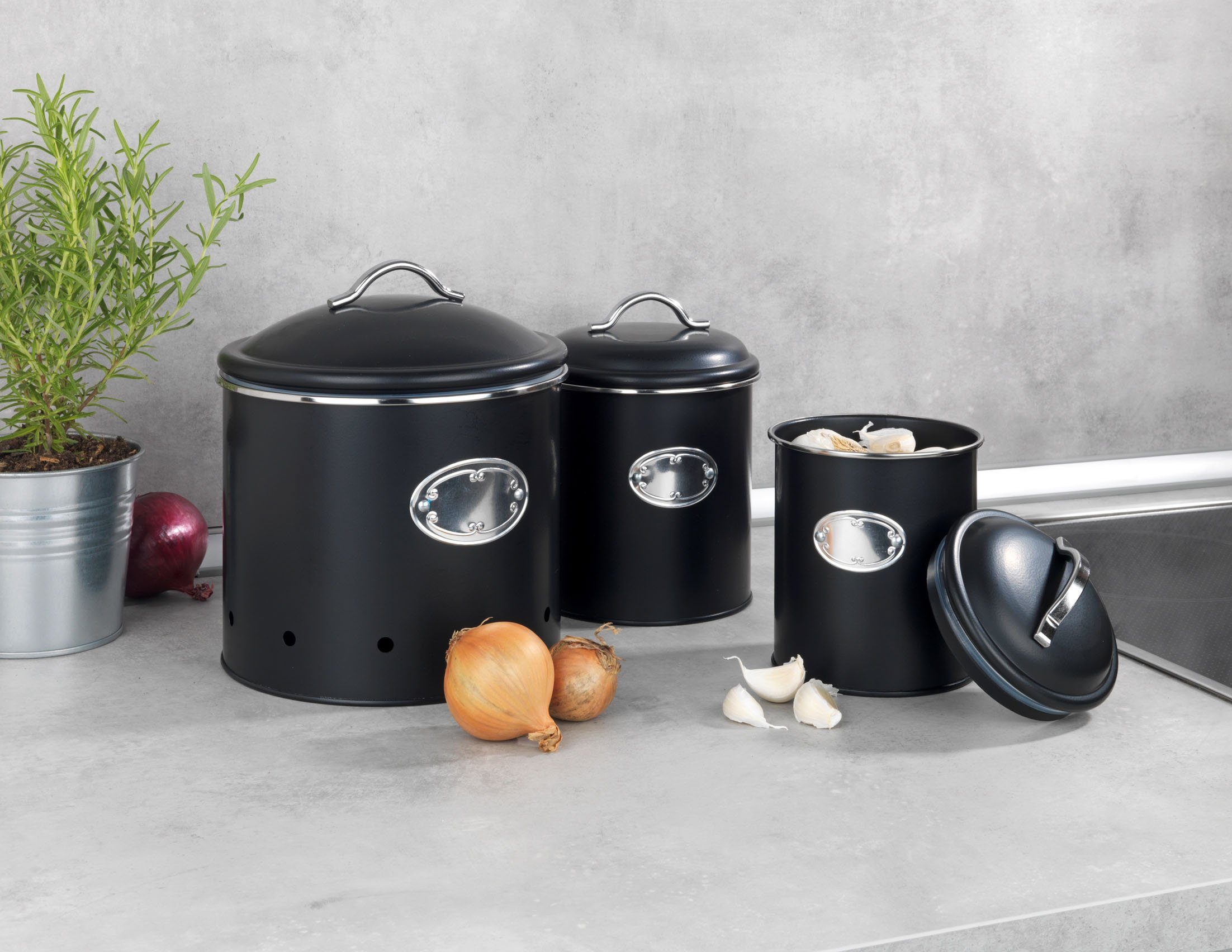WENKO Vorratsdose Modell Nero, Metall, (Set, 3-tlg), Aufbewahrungsdosen für Vorräte und Lebensmittel, 3 Größen