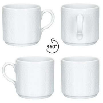 Seltmann Weiden Tasse 12x Salzburg Kaffeebecher 230ml weiß Porzellan-Tassen stapelbar, Porzellan
