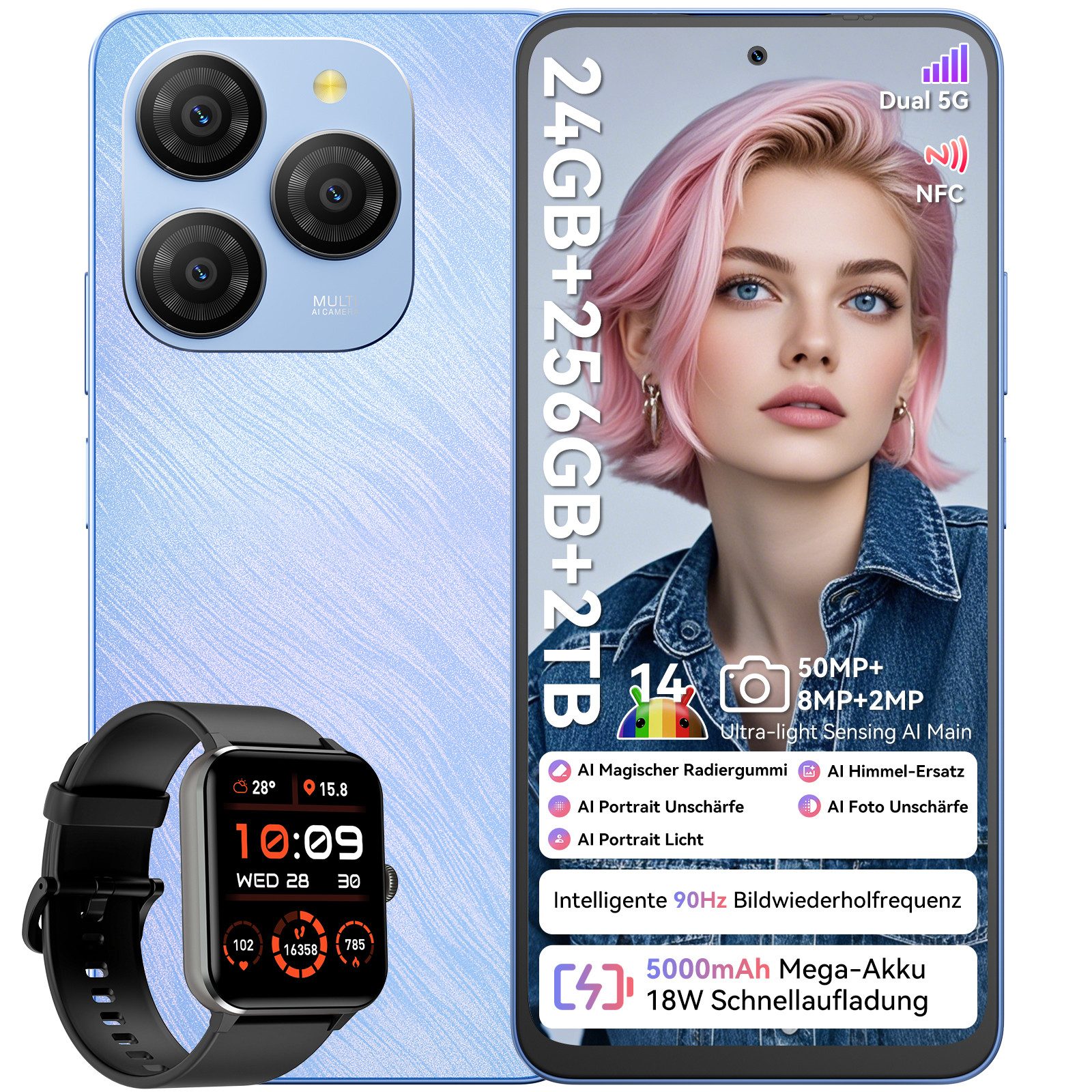 blackview Shark9 5G AI incl. R50 Handy (6,7 Zoll, 50 MP Kamera, Dual 5G, Android 14, NFC)