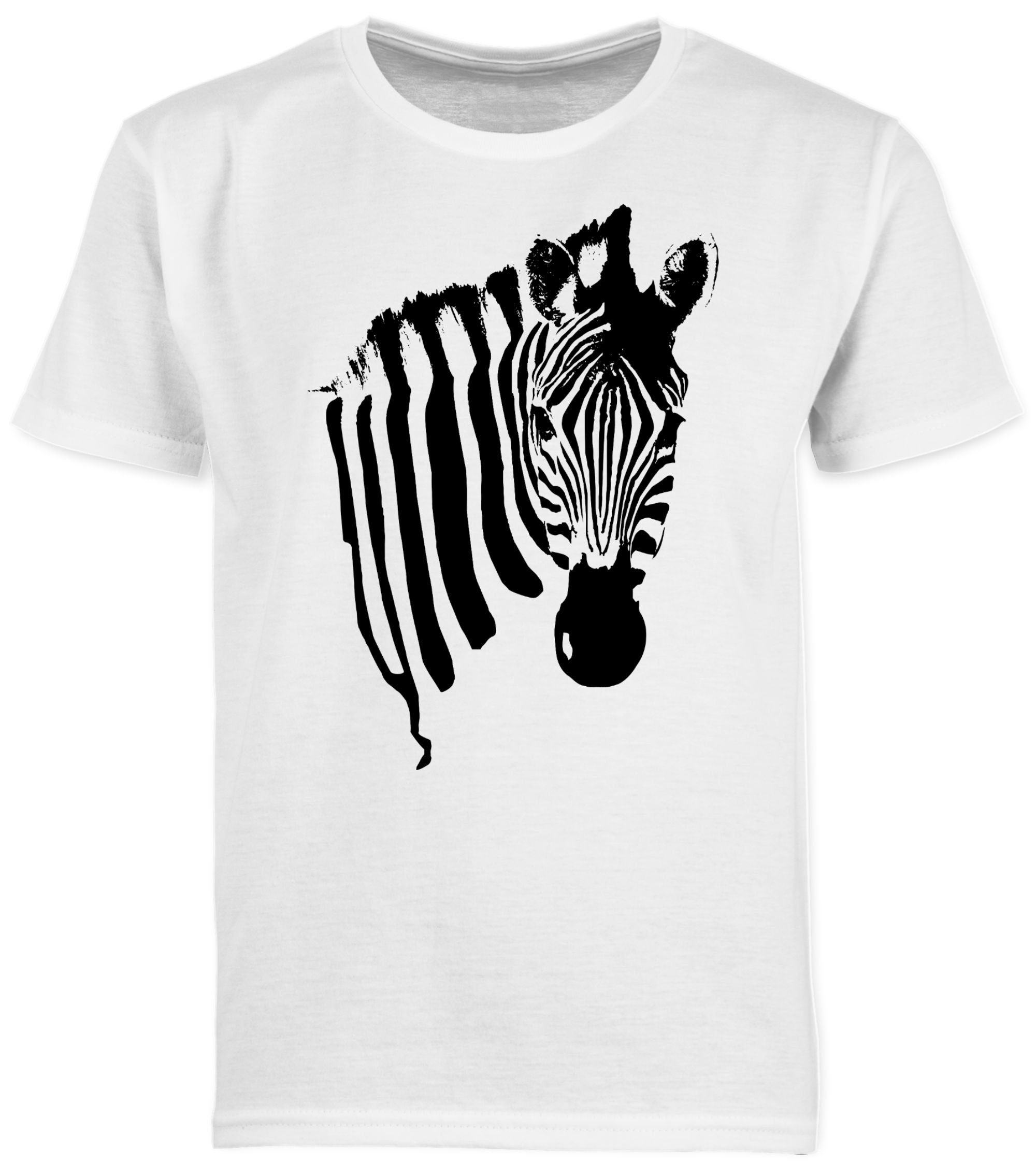 Zebramuster T-Shirt Fasching Safari 1 & Shirtracer - Weiß Afrika Zebra Tiermotiv Karneval Zebra-Kostüm Zebrastreifen