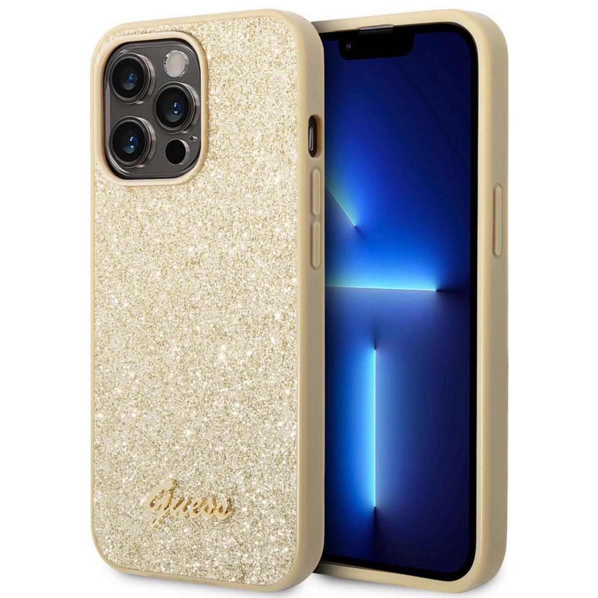 Guess Backcover Guess Glitter Flakes Back Cover Apple iPhone 14 Pro Max - Gold
