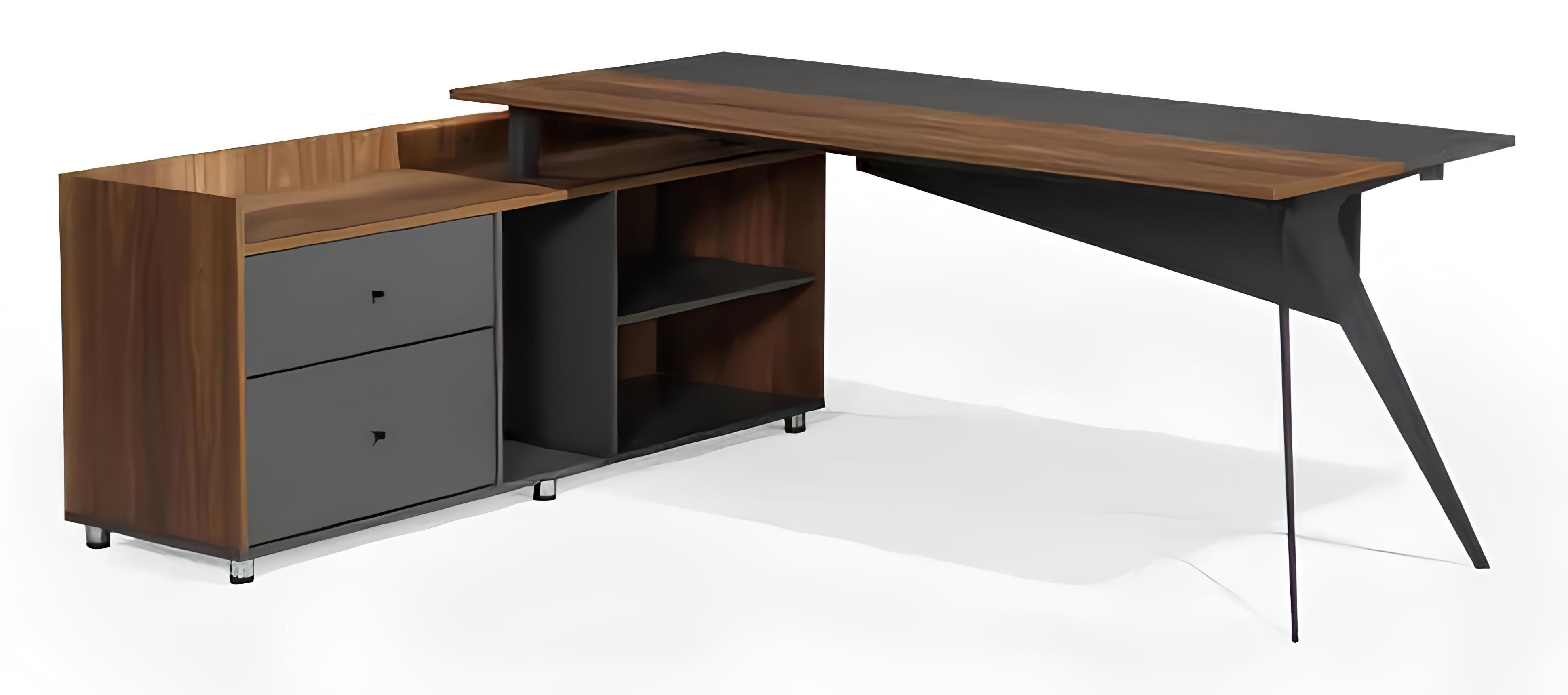 Xlmoebel Eckschreibtisch Schreibtisch mit Schrank in Braun und Grau für Büro und Home-Office (Schreibtisch), Hergestellt in Europa