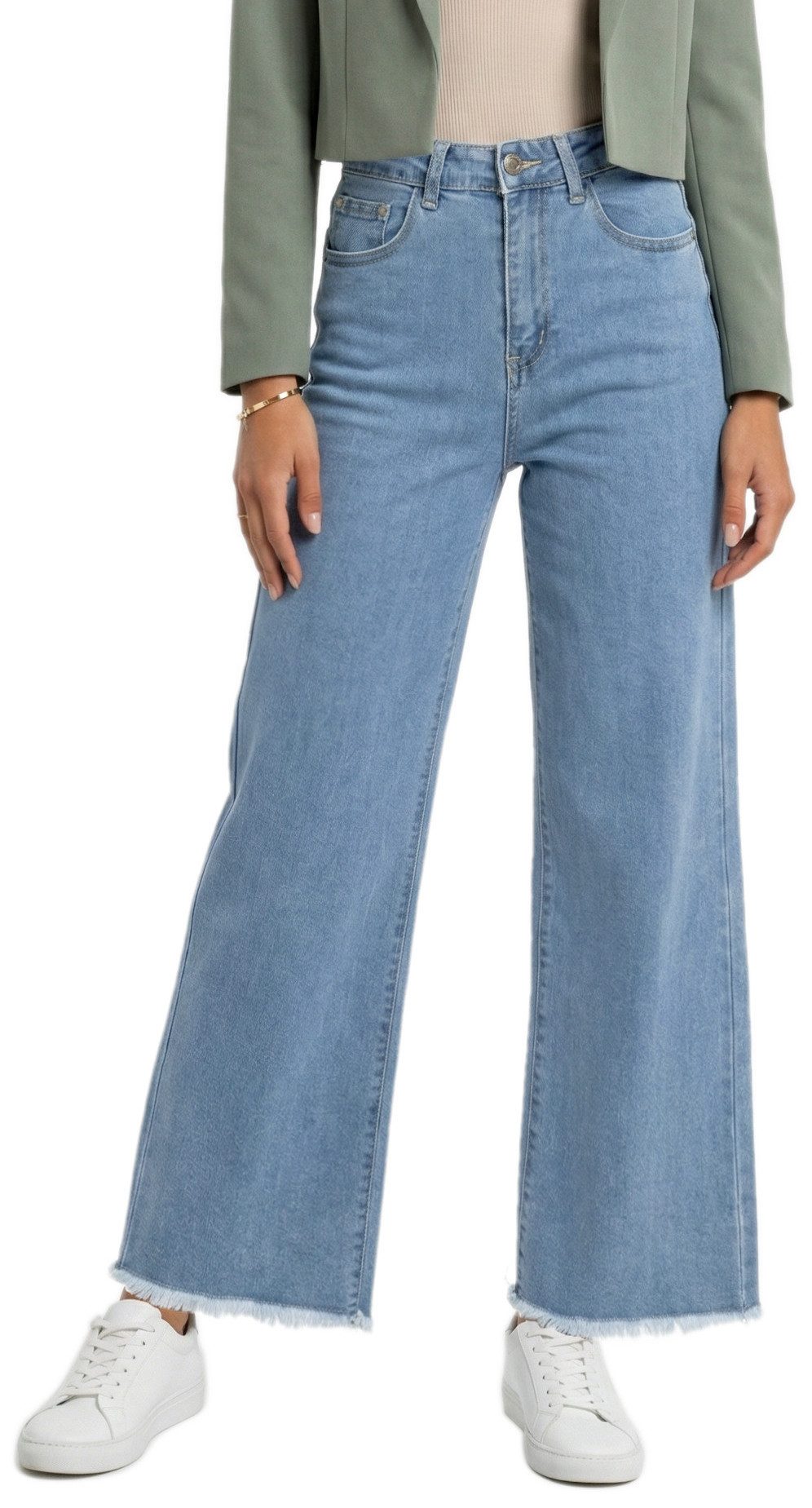 dy_mode Weite Jeans Damen Weite Jeans High Waist Palazzo Hose Weite Beine Jeans High Waist, Fransen am Saum, Wide Leg