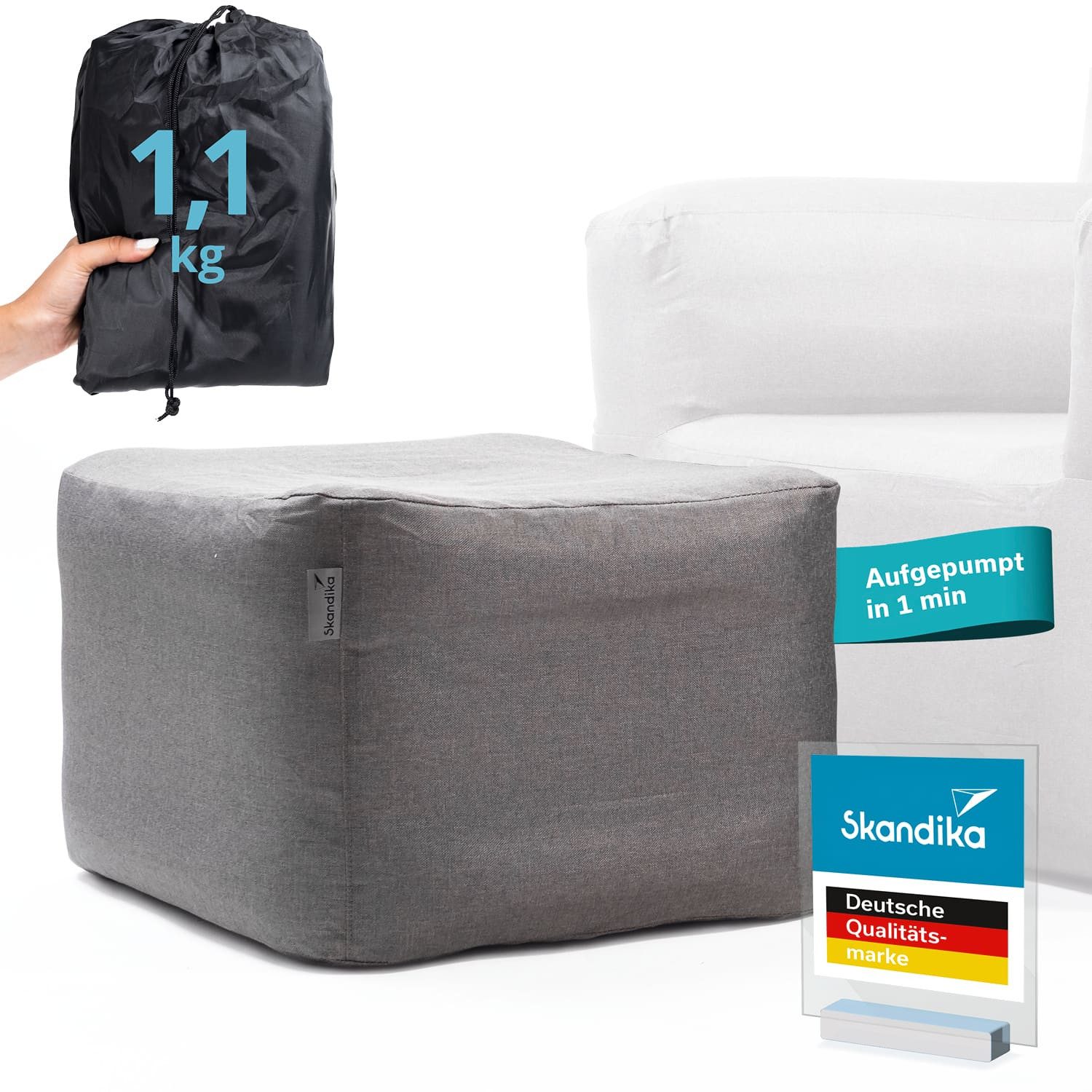 Skandika Luftsofa Easy Air Premium, Sitzhocker aufblasbarer, Tragetasche, (Bezug abnehmbar, Maschinenwäsche, Schonprogramm 30 °C), Max. Benutzergewicht 100 kg, mit Elektropumpe, Gesamtgewicht 1,1 kg