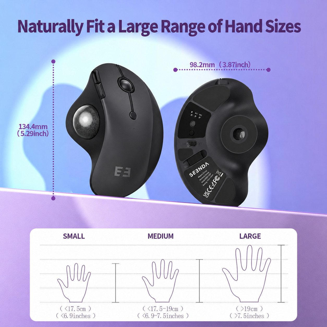 Seenda MOU-301 Ergonomische Trackball-Maus Bluetooth 2,4 GHz, 3 Geräte Maus (Bluetooth, Funk, Ergonomisch, Wiederaufladbar, Multi-Geräte Bluetooth) – Bild 5 von 5