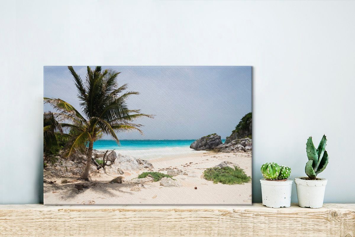 Aufhängefertig, Wanddeko, Ein St), mit Tulum-Nationalpark weißer cm Palmen (1 Sandstrand Wandbild Leinwandbilder, im Mexiko, OneMillionCanvasses® in Leinwandbild 30x20
