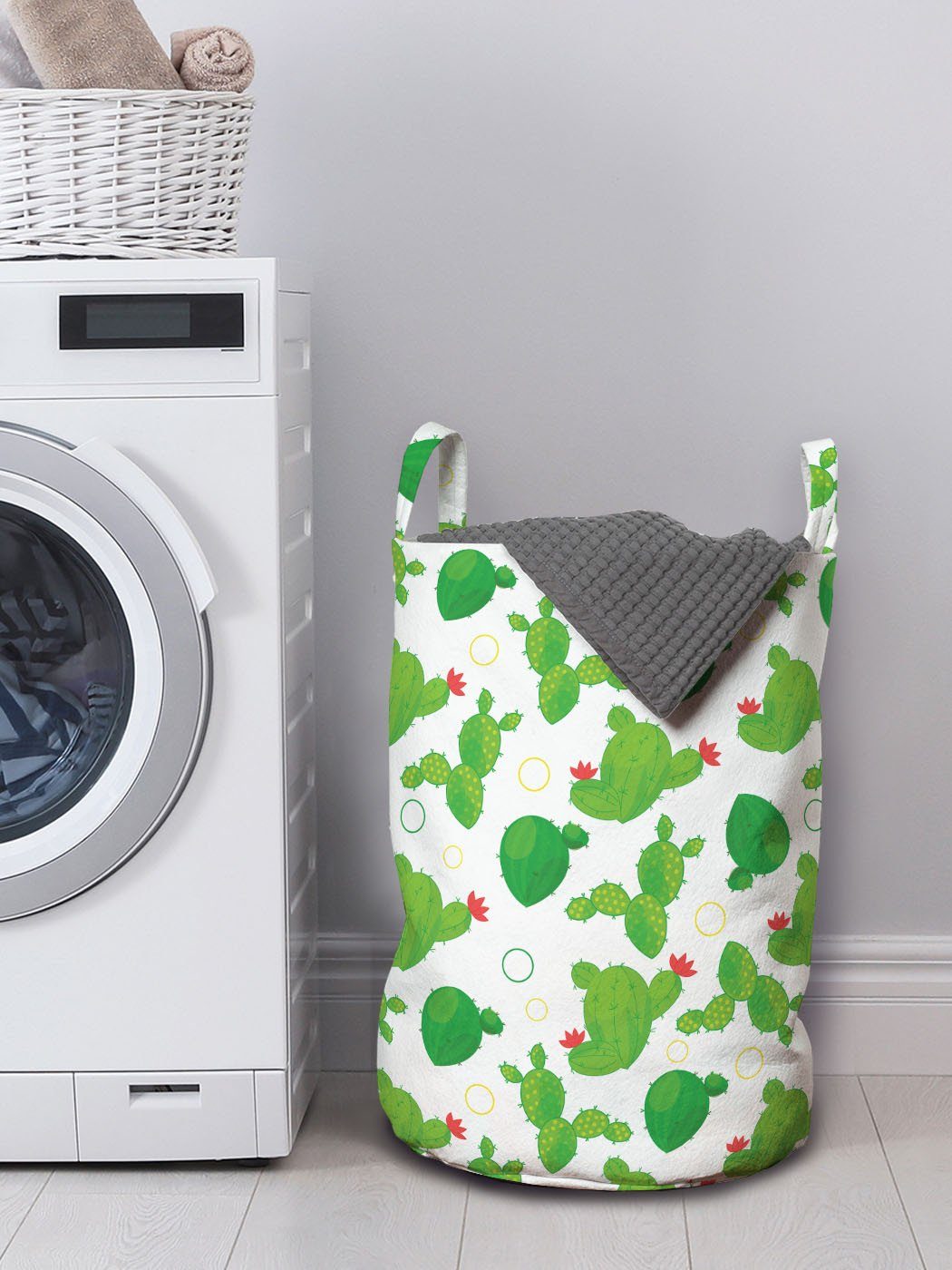 Abakuhaus Wäschesäckchen Wäschekorb mit Kreise für Kordelzugverschluss Cacti Kaktus und Waschsalons, Griffen Floral