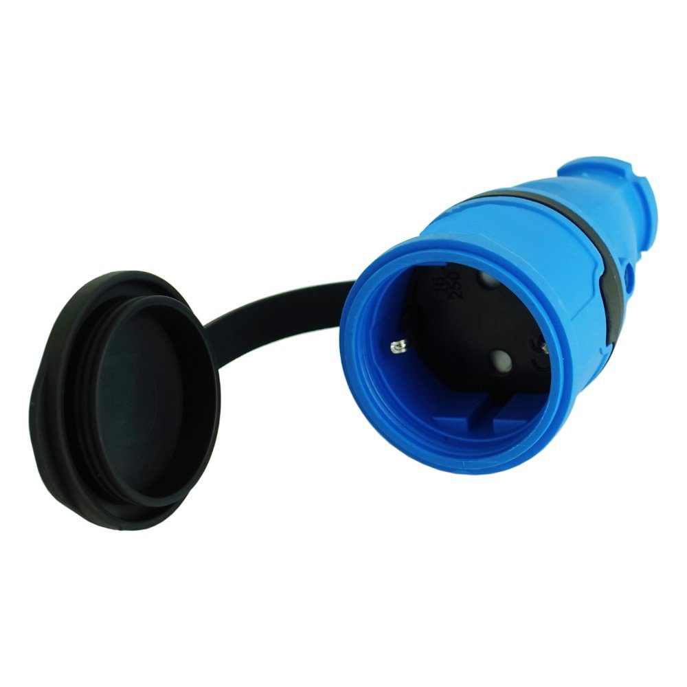 TP Electric Steckdose Schutzkontakt-Gummikupplung 16A 230V 2P+E Steckdose Kupplung blau IP54, spritzwassergeschützt