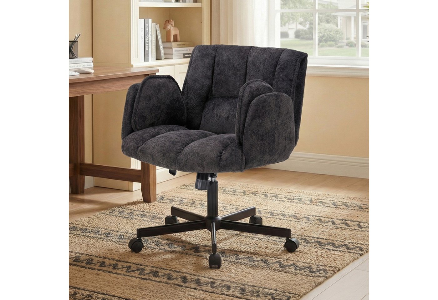 CANMOV Bürostuhl Ergonomischer Schreibtischstuhl mit klappbaren Armlehnen, Drehstuhl, aufblasbarer Lendenstütze, 90°-120° Schaukelfunktion