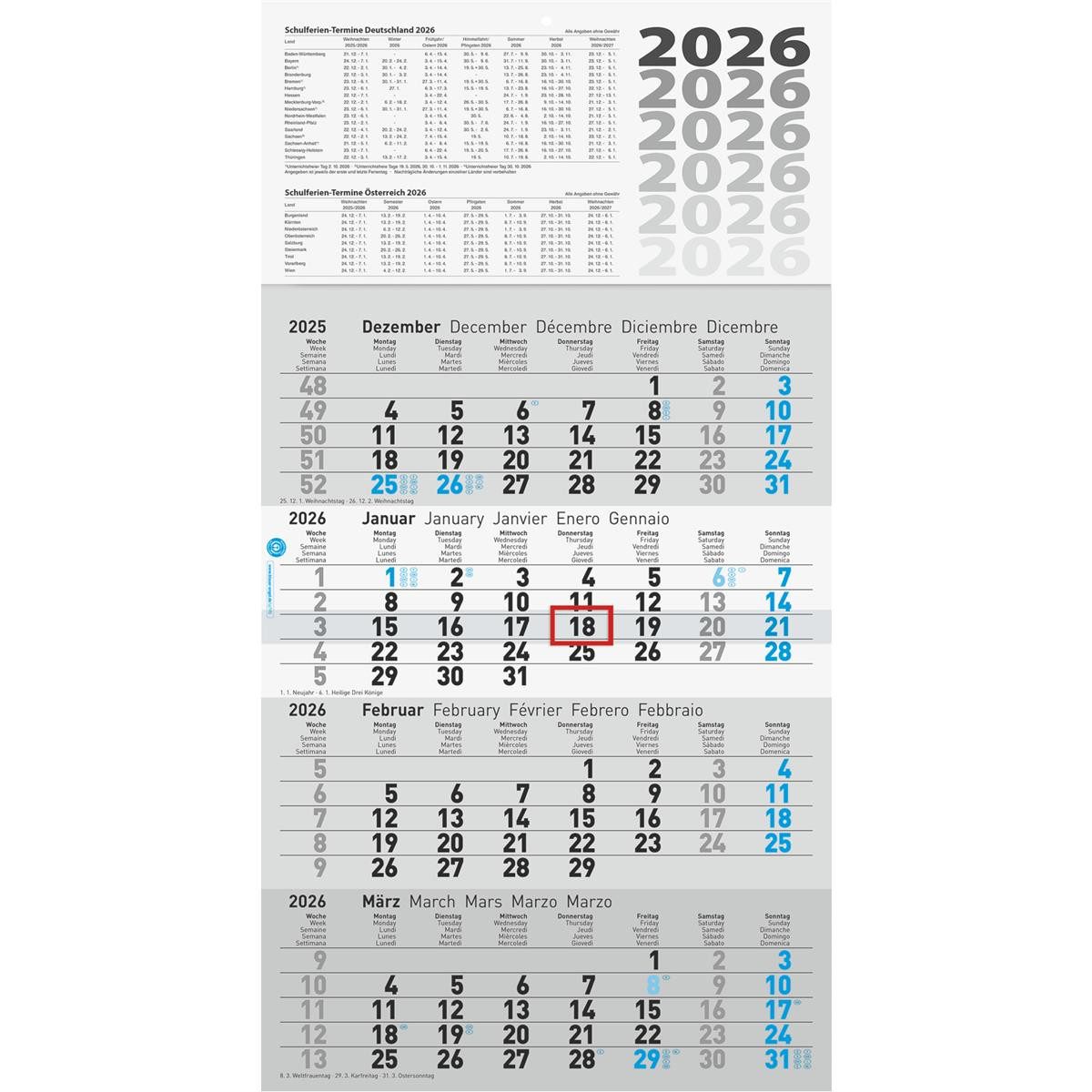 Baier & Schneider Wandkalender Wandkalender 30x59cm 4M/1S