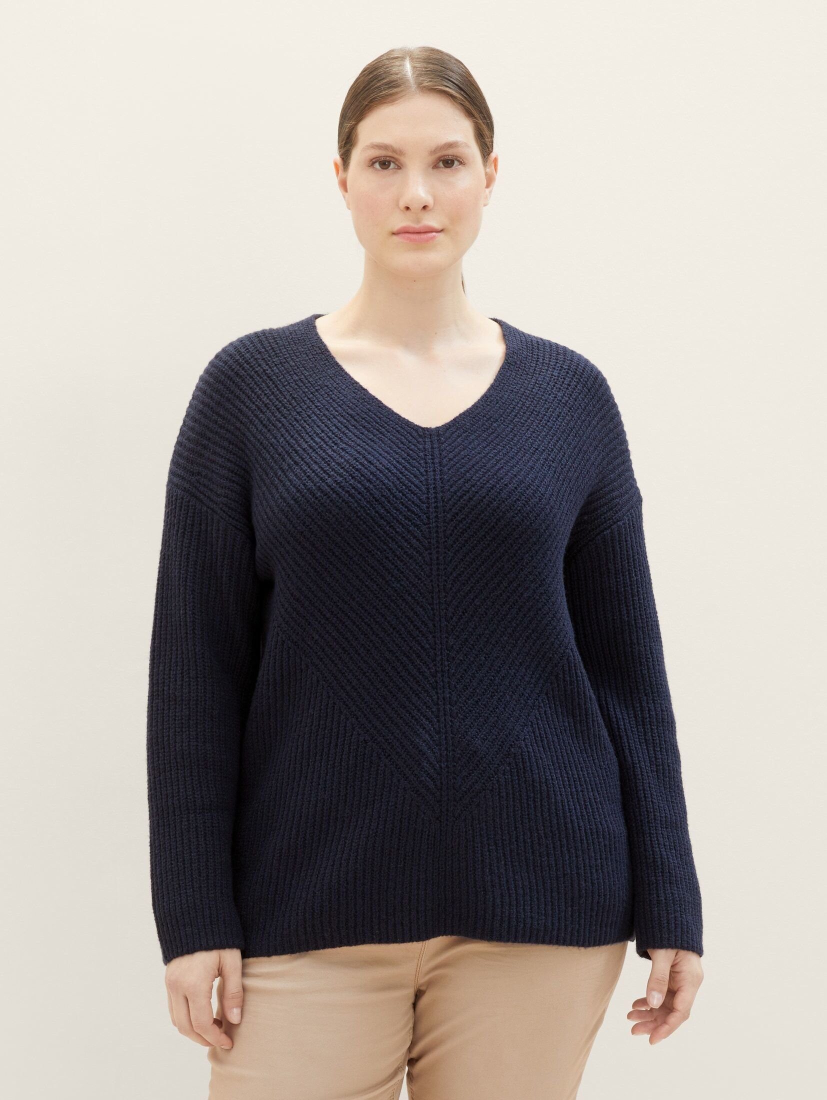 TOM TAILOR PLUS Strickpullover Plus - Strickpullover mit V-Ausschnitt sky captain blue