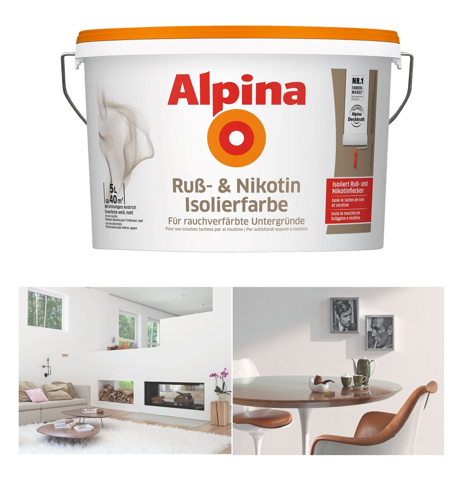 Alpina Nikotinsperre Ruß- & Nikotin Isolierfarbe 5 Liter Weiß Matt