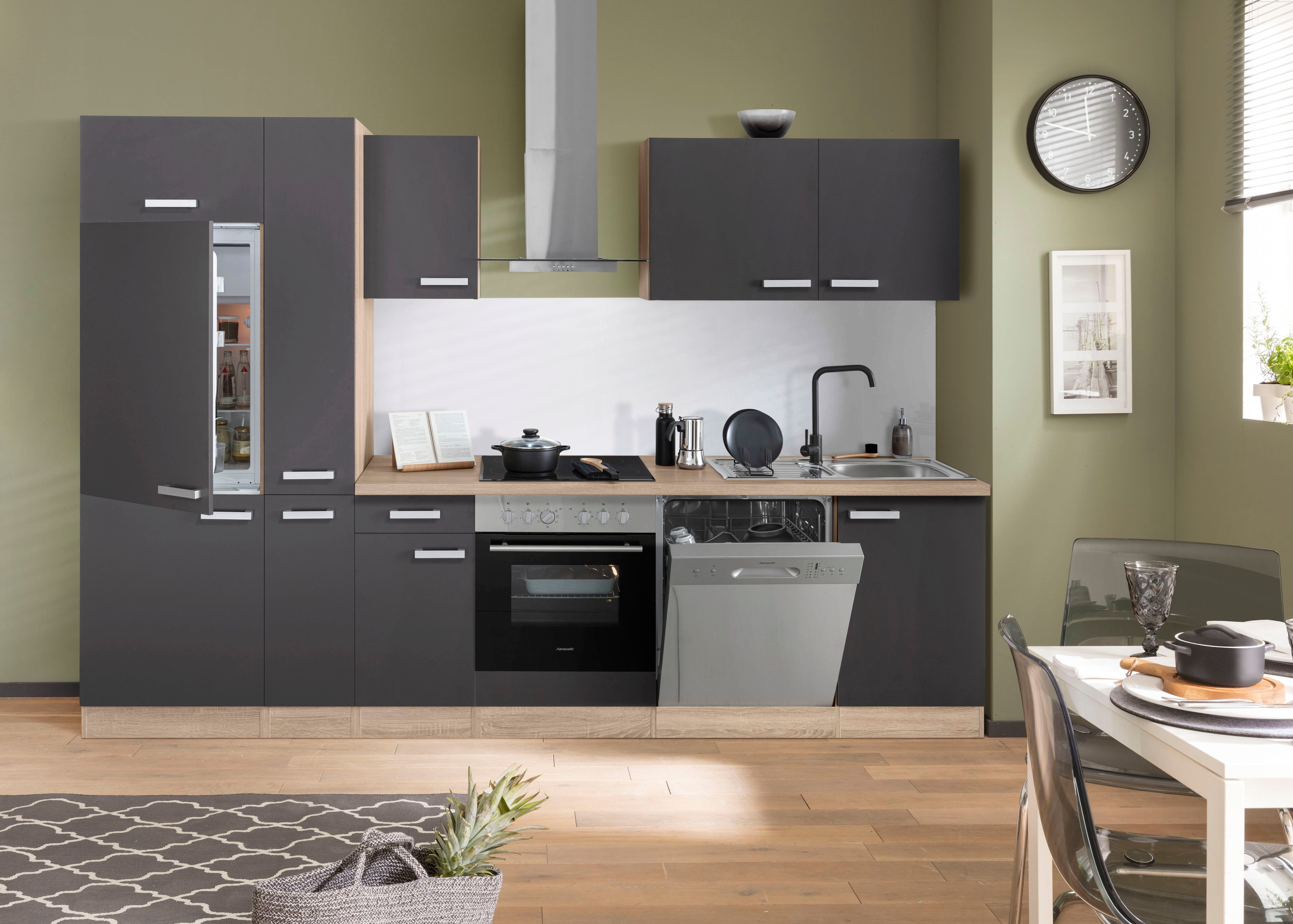 OPTIFIT Küchenzeile Leer Breite 300 cm, mit Hanseatic E-Geräten, inkl. Kühlschrank