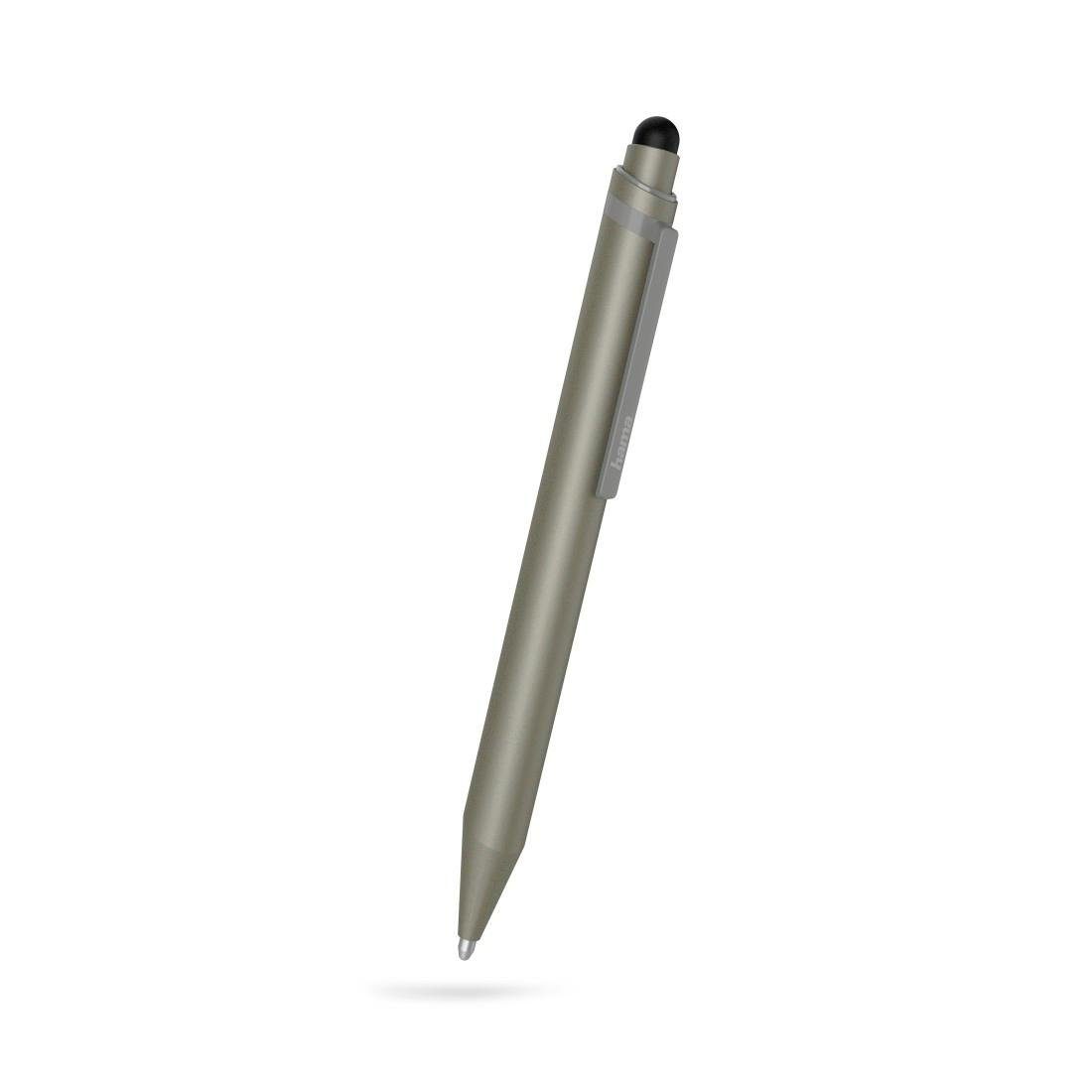 Hama Eingabestift Eingabestift für Tablet/Handy, integrierter Kugelschreiber für kapazitives Display, Stift Länge: 120 mm grau