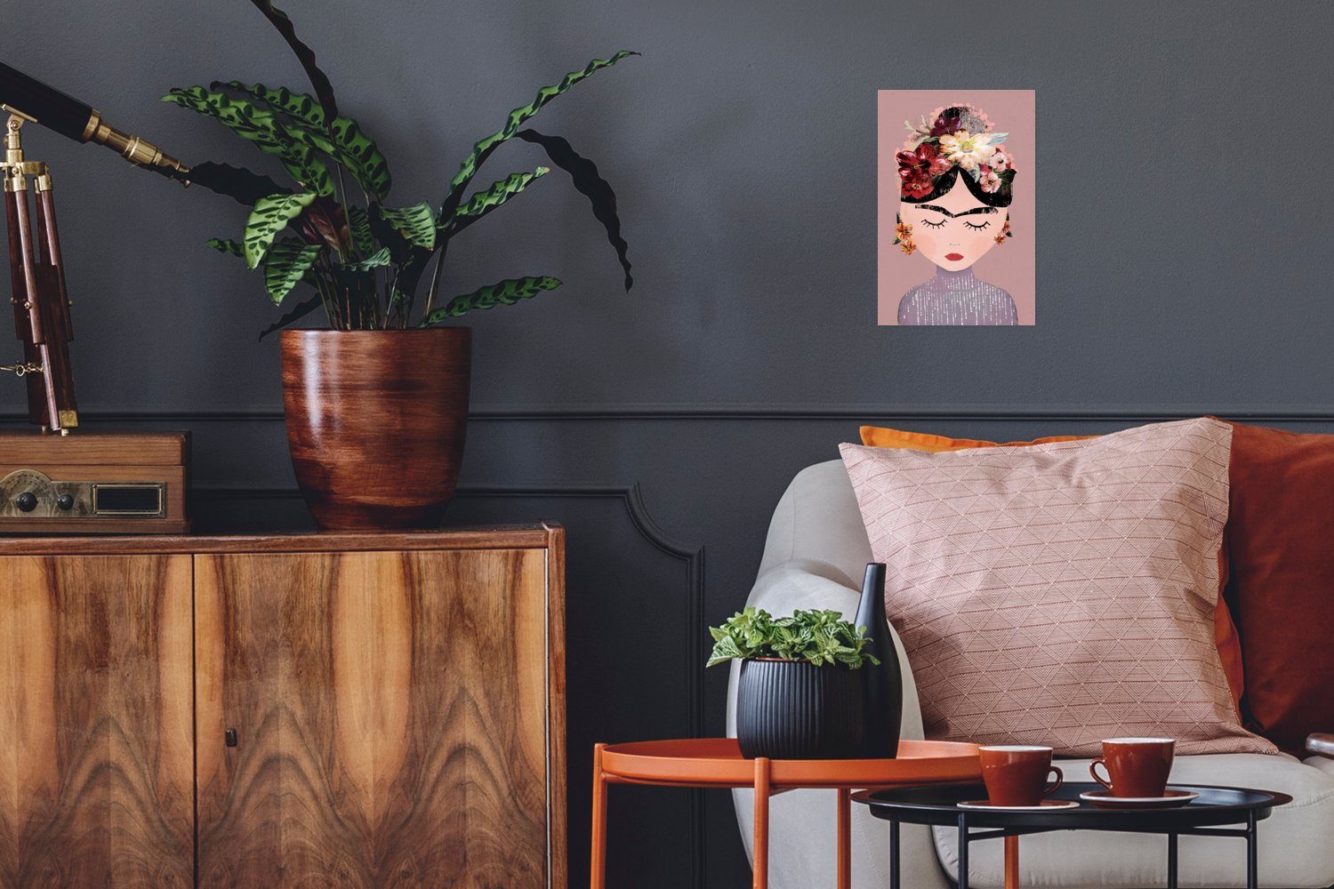 MuchoWow Poster Pastell - Frau - Blumen - Kunst - Frida Kahlo, (1 St), Poster, Wandbild, Wandposter für Wohnzimmer, Ohne Rahmen