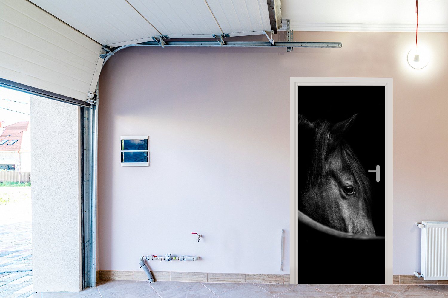 Tür, bedruckt, Fototapete für - - MuchoWow Tiere, Matt, - St), (1 Pferde Schwarz 75x205 cm Türaufkleber, Porträt Türtapete