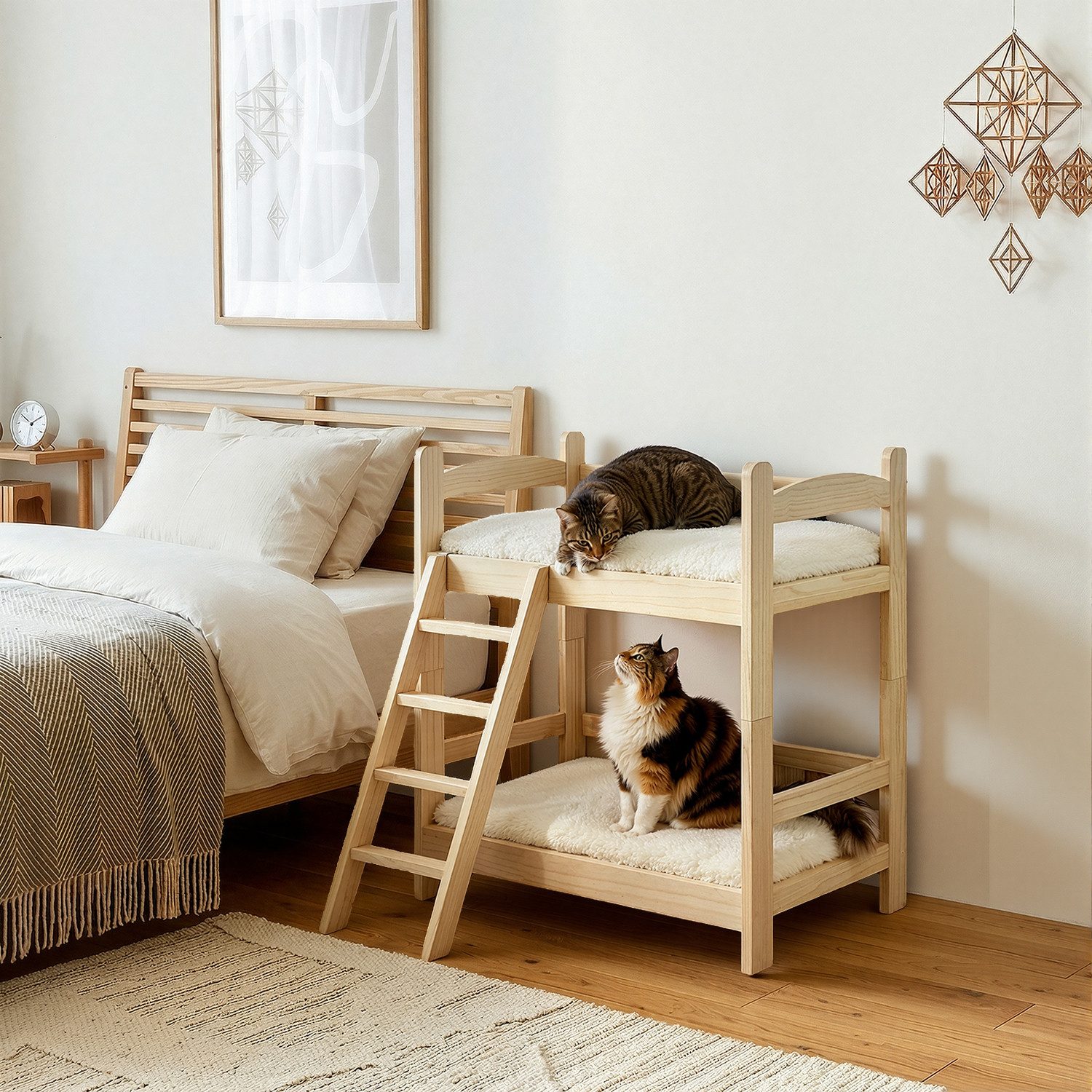FUFU&GAGA Katzenhaus Massivholz Etagenbett fuer 2 Katzen Katzenbett auch fuer kleine Hunde