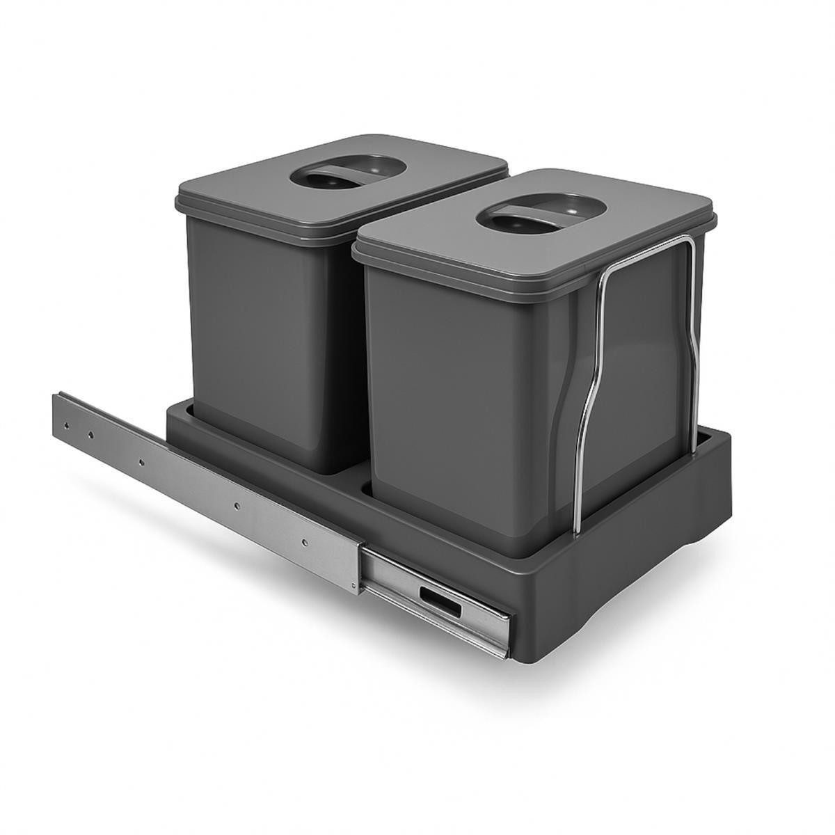 EKOTECH Einbaumülleimer Ekotech Abfallsammler Patty.45 oriongrau 2x 15 Liter Auszug Müllsystem, ausziehbar montiert ab 40cm Schrankbreite