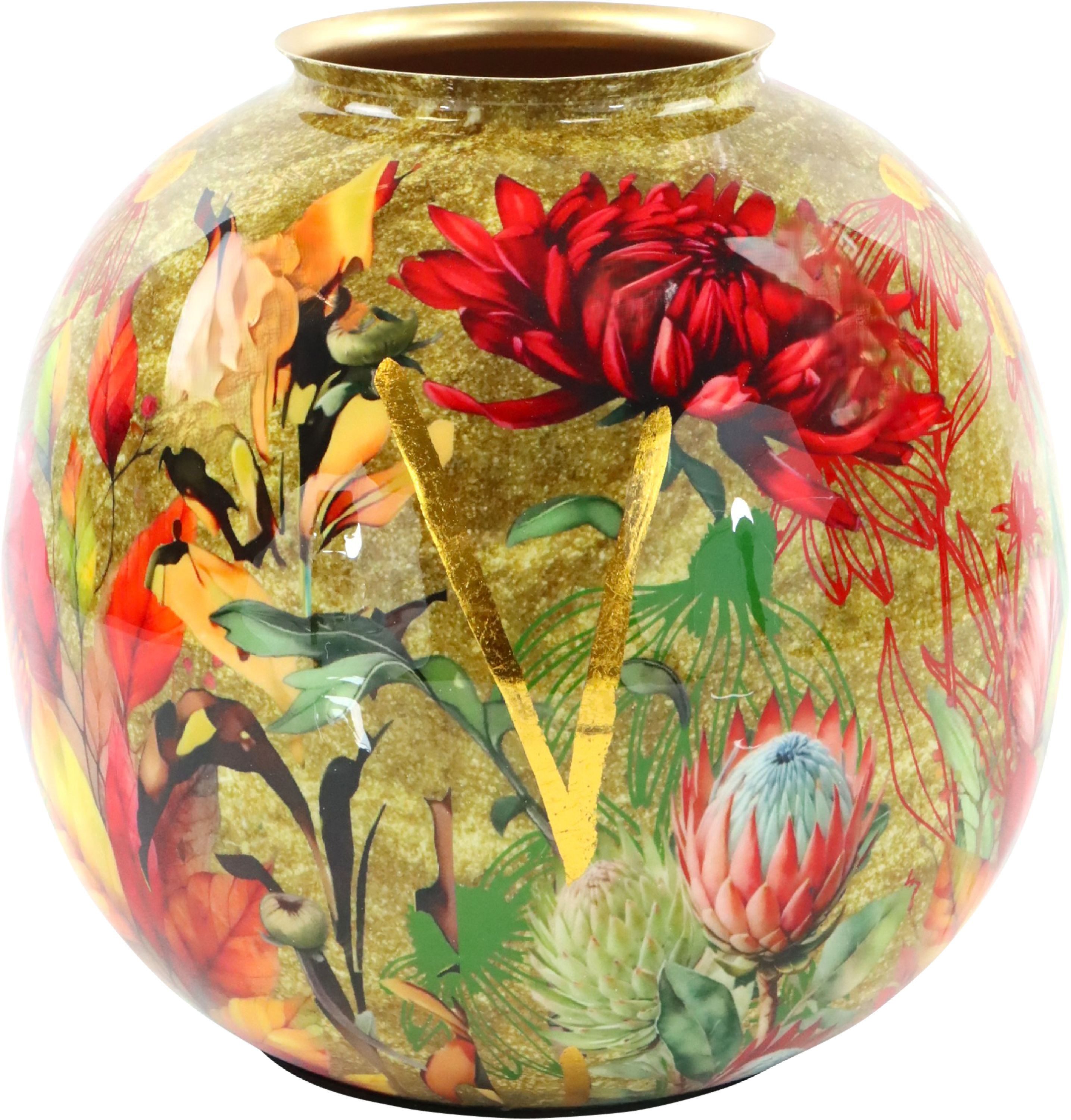 FURNARO Dekovase, Florales Dekor mit goldfarbenem Schimmer