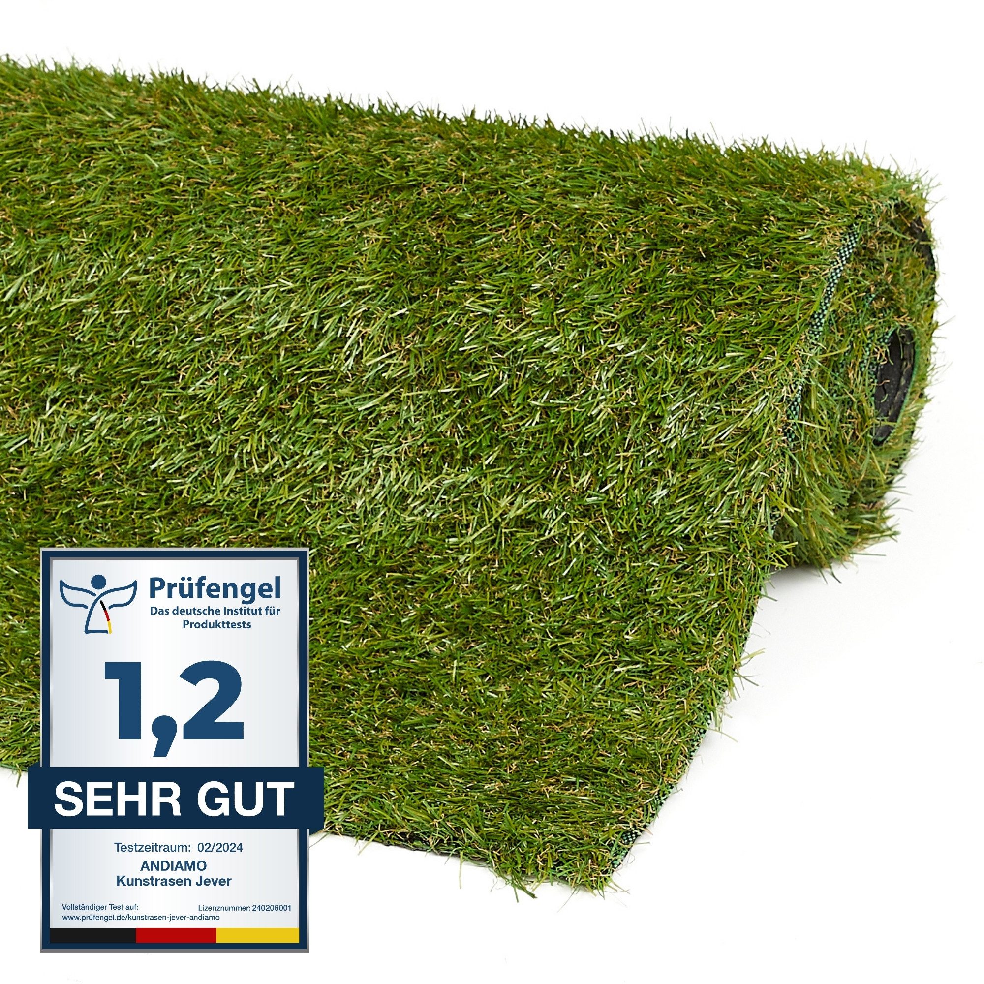 Andiamo Kunstrasen Rasenteppich Jever, rechteckig, Höhe: 20 mm, natürliche Optik, mit Drainagefunktion, für Balkon, Terrasse & Garten