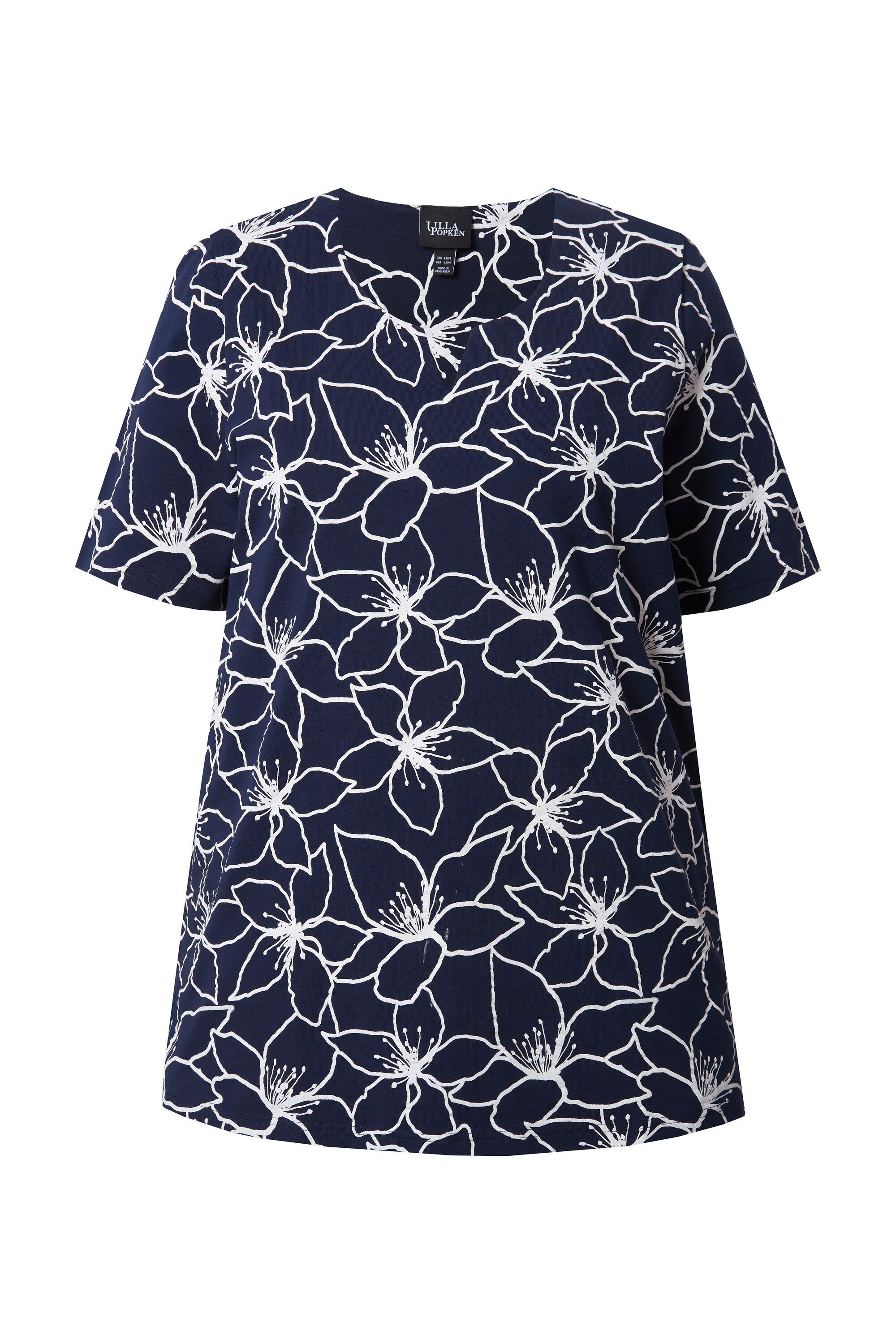 Ulla Popken T-Shirt T-Shirt Blüten A-Linie Tunika-Ausschnitt Halbarm günstig online kaufen