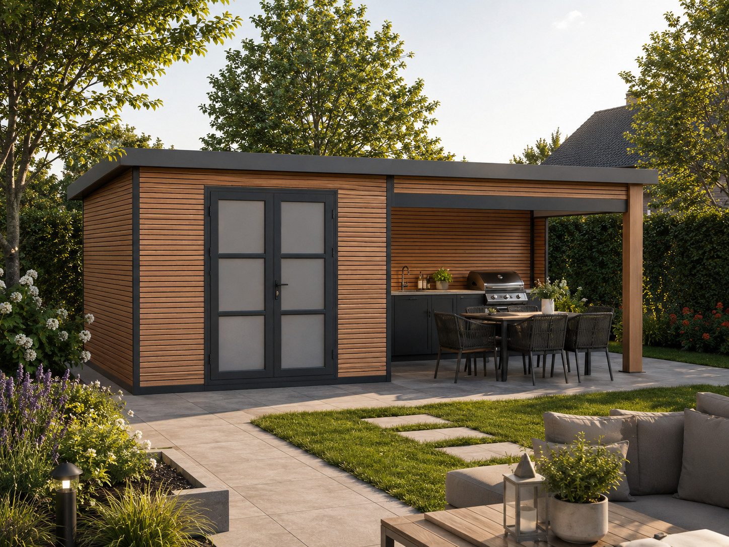 Fjordholz Gartenhaus FineLine 16,90 m² Teak, BxT: 616.5x325 cm