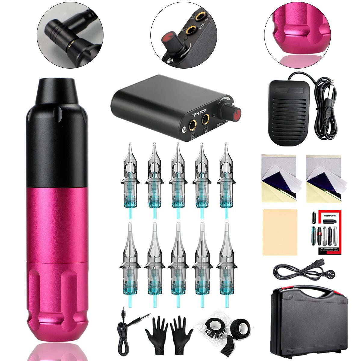 Welikera Schmuck-Tattoo Tattoo Maschine Kit, 0-4.5mm Nadellänge 10 Nadeln Motor Tattoo Stift