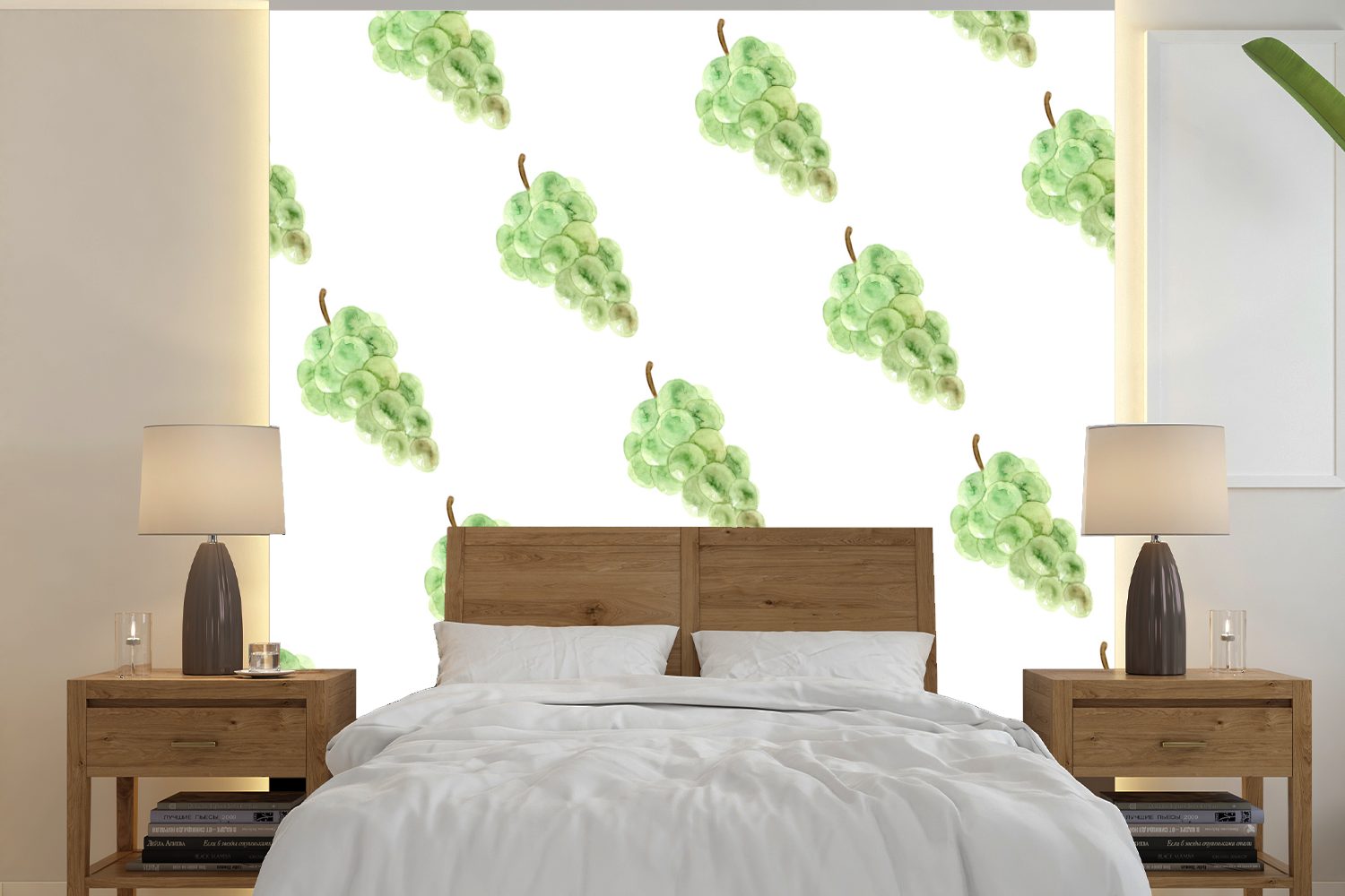 MuchoWow Wandtapete Muster, Schlafzimmer, - für Wohnzimmer Fototapete Aquarell Weintrauben bedruckt, - St), Vinyl Tapete oder (5 Matt,