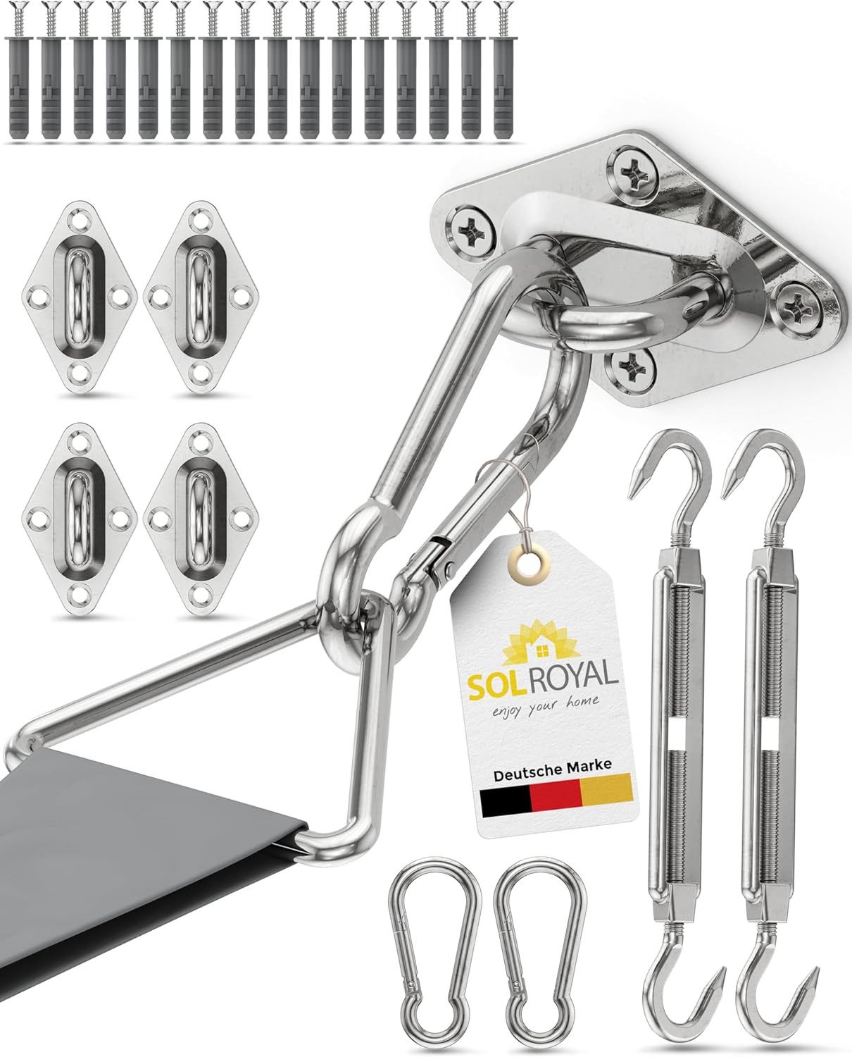 Sol Royal Sonnensegel Sonnensegel Montageset M8 Befestigung Set SolVision Befestigung, Halterung für Sonnen Segel Befestigungsset Wand Rostfreier Edelstahl