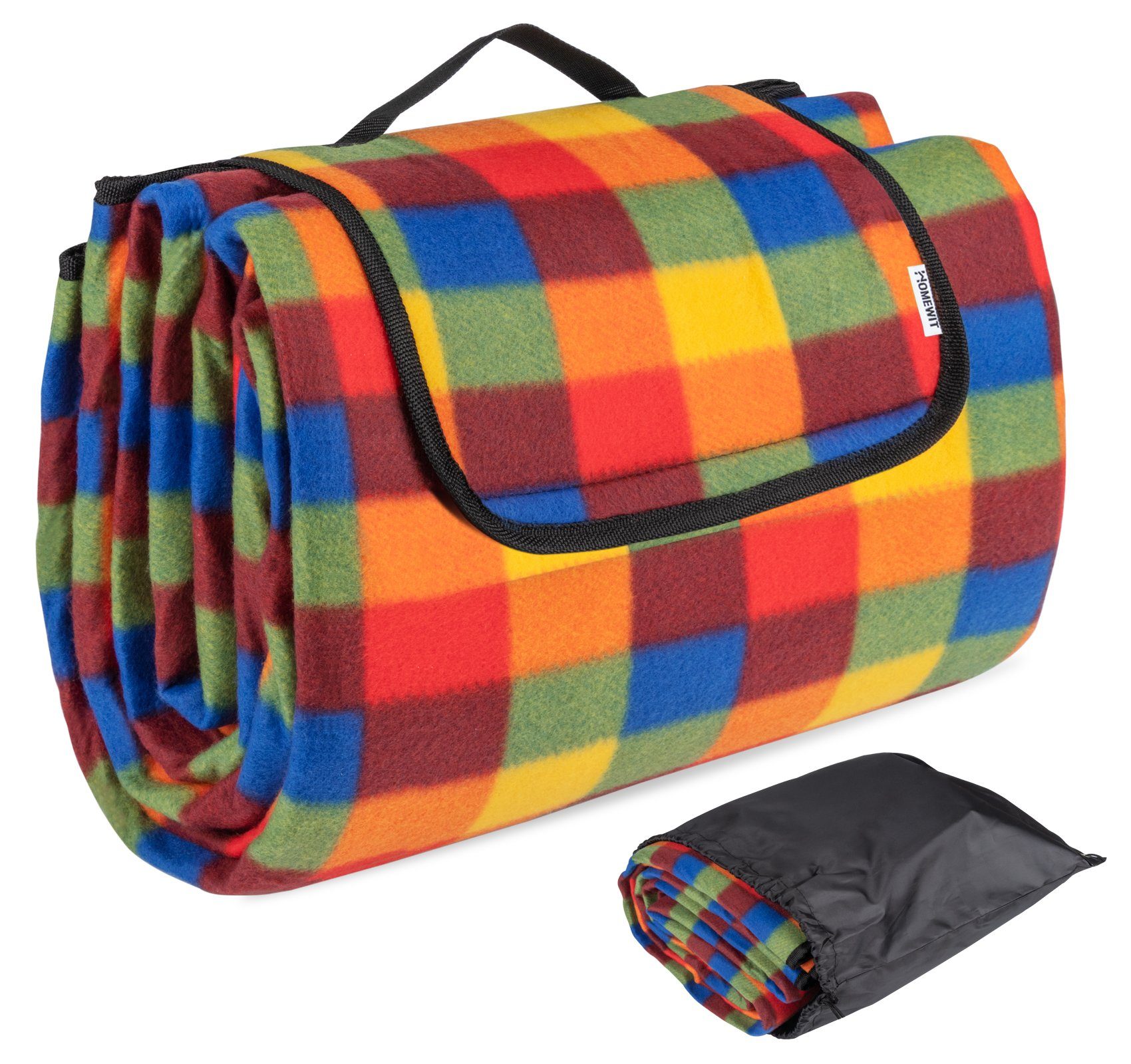 Wasserfeste mit Fleece Bunt Picknickdecke Camping-Decke 200x195cm Homewit, mit Rucksack, Faltbar Unterseite Stranddecke Matte Aufbewahrungsbeutel,