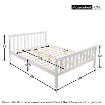XDeer Kinderbett Doppelbett Holzbett 140 x 200 cm Massivholzbett, weiß, Kieferbett mit Lattenrosten für Erwachsene, Kinder, Jugendliche