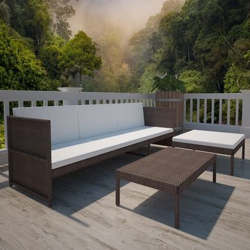 vidaXL Gartenlounge-Set 3-tlg. Garten-Lounge-Set mit Auflagen Poly Rattan Braun, (3-tlg)