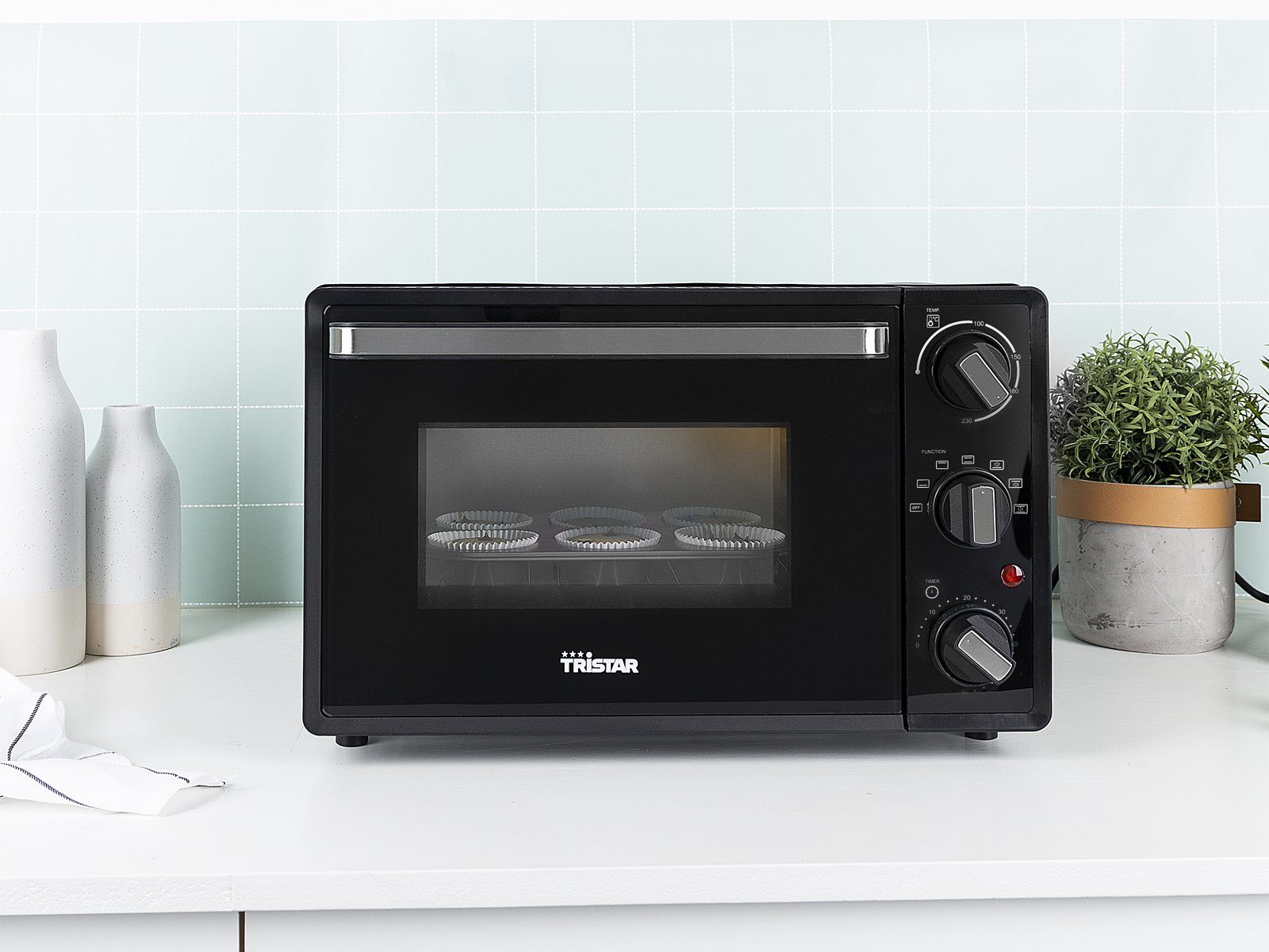 Kleiner Tisch-Backofen Umluft Liter, Tristar mit Pizzabackofen Minibackofen, Mini-Ofen 19