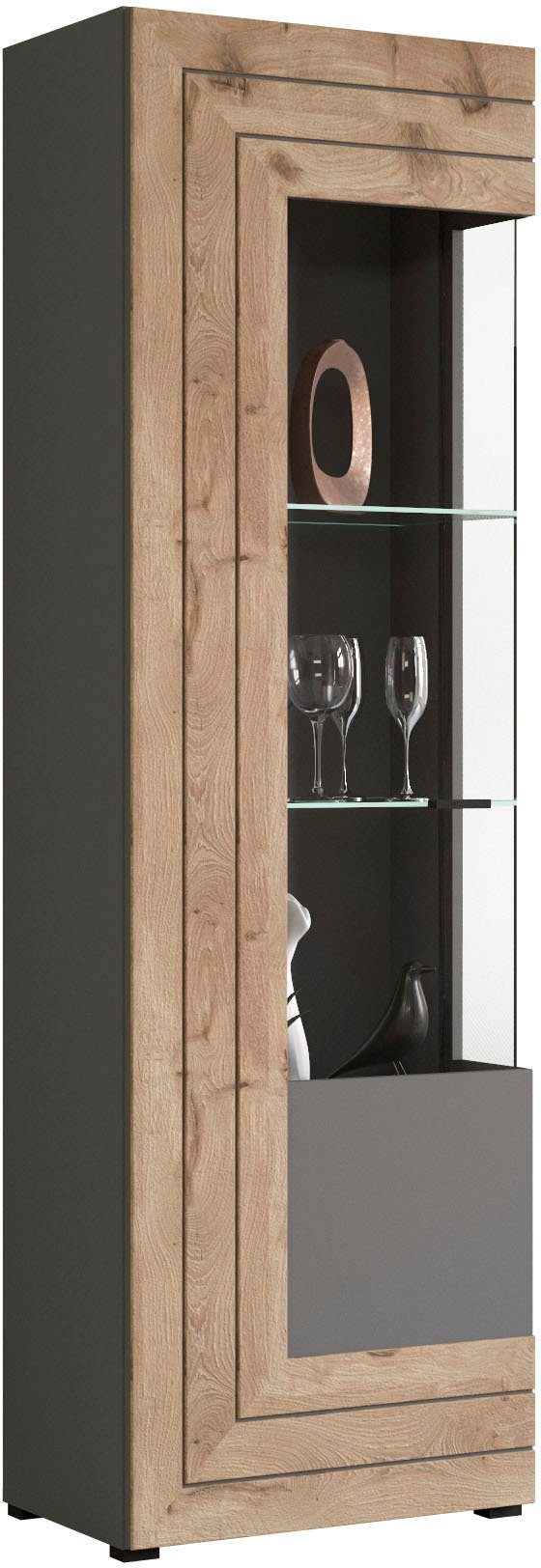 Home affaire Vitrine Aalborg, Höhe 194 cm, 1 Glastür, 2 Glaseinlegeböden, Metallgriffe Vitrinenschrank, Hochschrank, Stauraumschrank, Wohnmöbel, Wohnzimmer