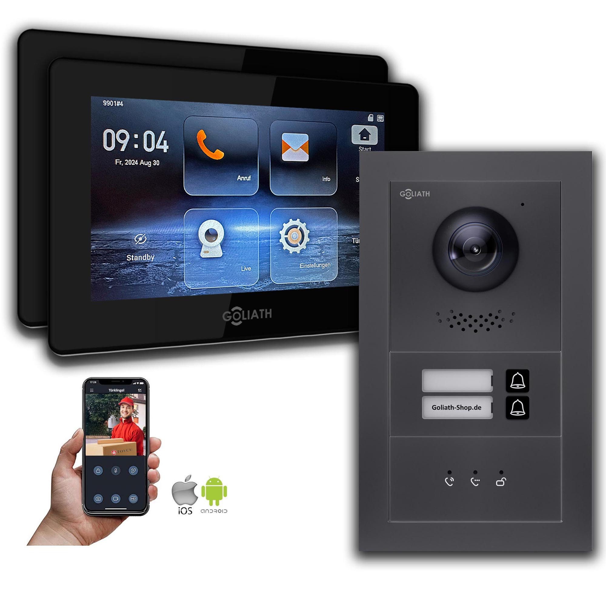Goliath Intercom Video-Türsprechanlage Goliath IP Video Türsprechanlage: 7-Zoll 2 Familienhaus, Anzeige, Anth (Privat oder Gewerblich)