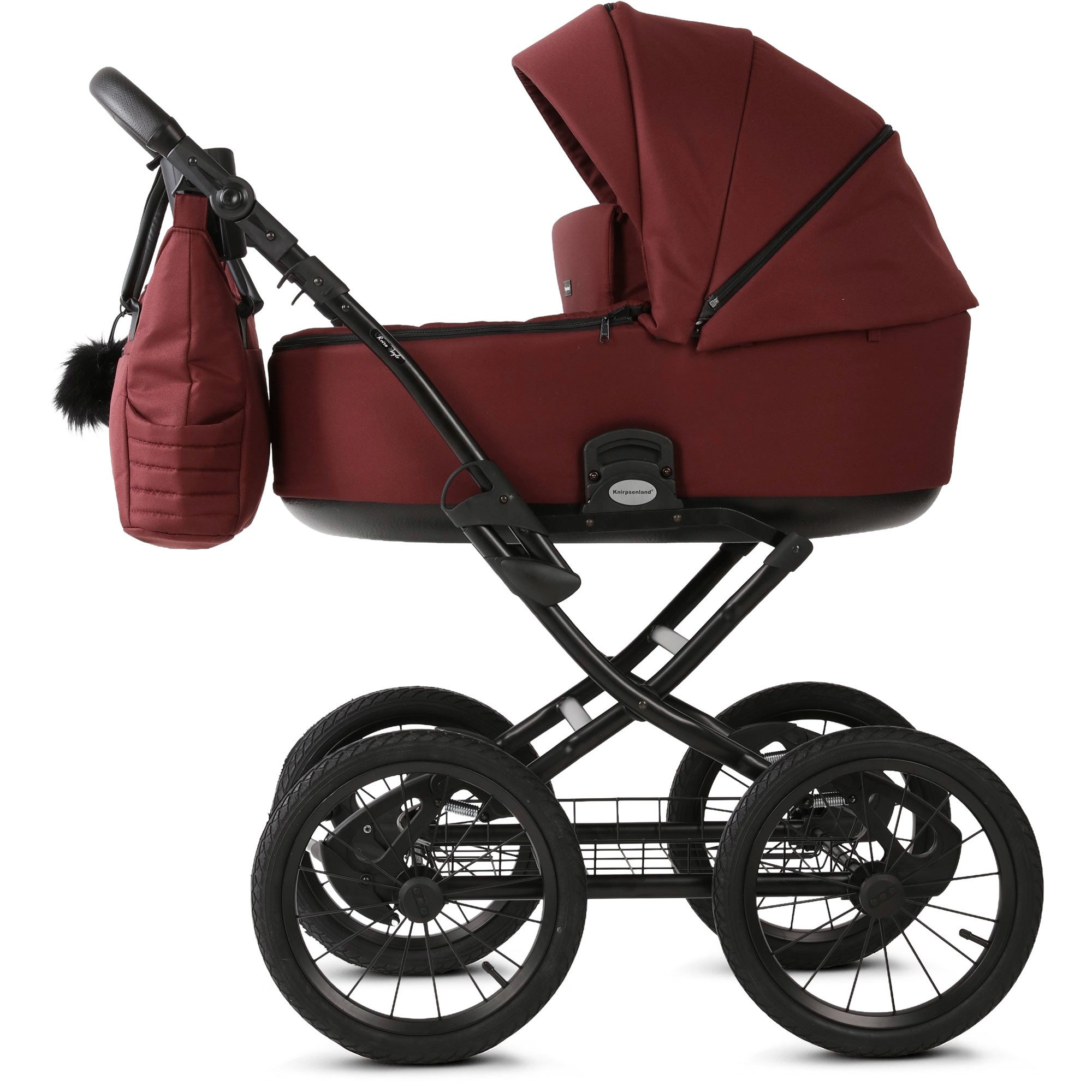 Knirpsenland Kombi-Kinderwagen Retro Style 2in1 inkl. Sportwagen, Wickeltasche & viel Zubehör, (Spar-Set), hohe Sicherheit durch One-Klick System der Kinderwagenaufsätze