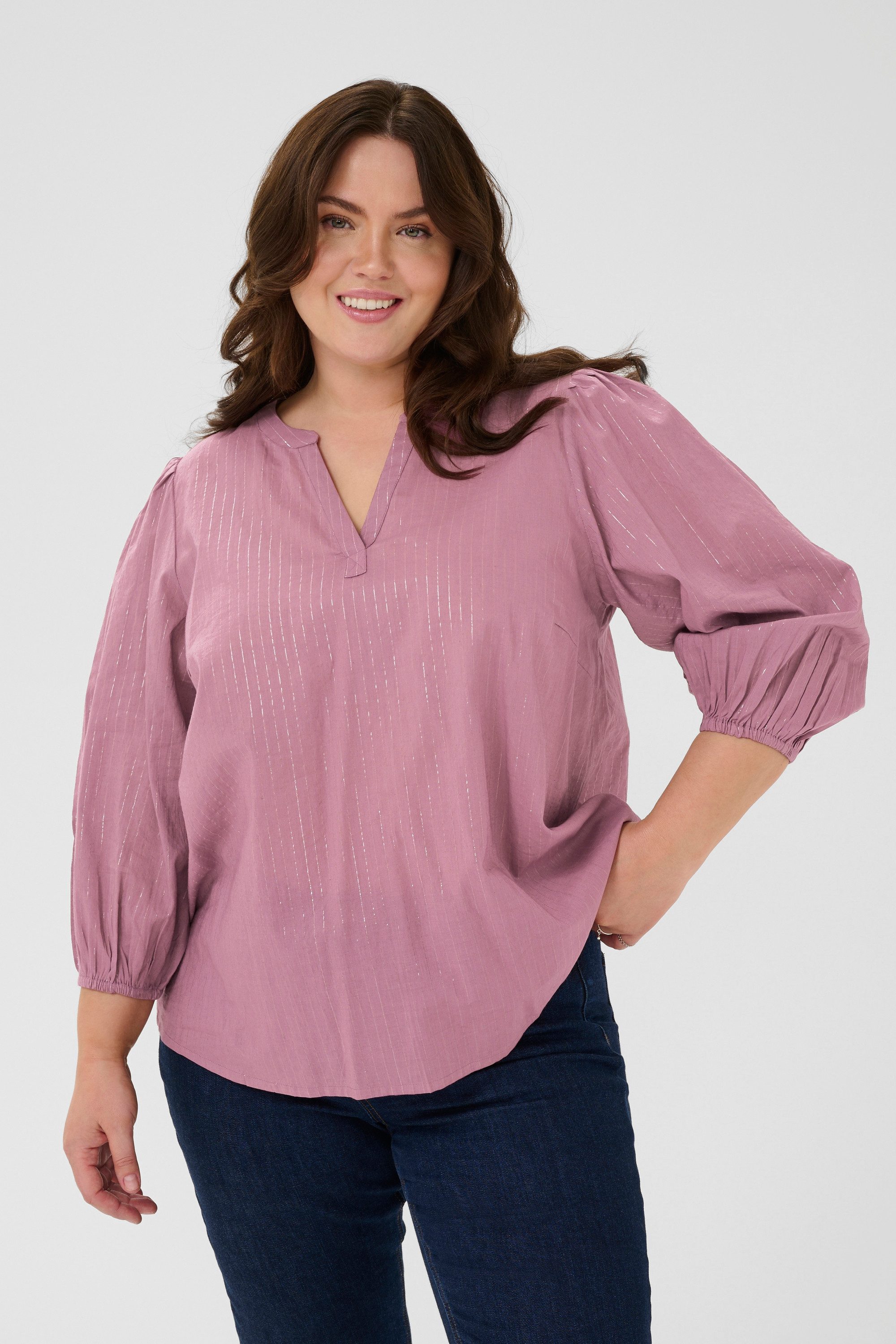 KAFFE Curve Langarmbluse Langarm-Bluse KCluisa Große Größen