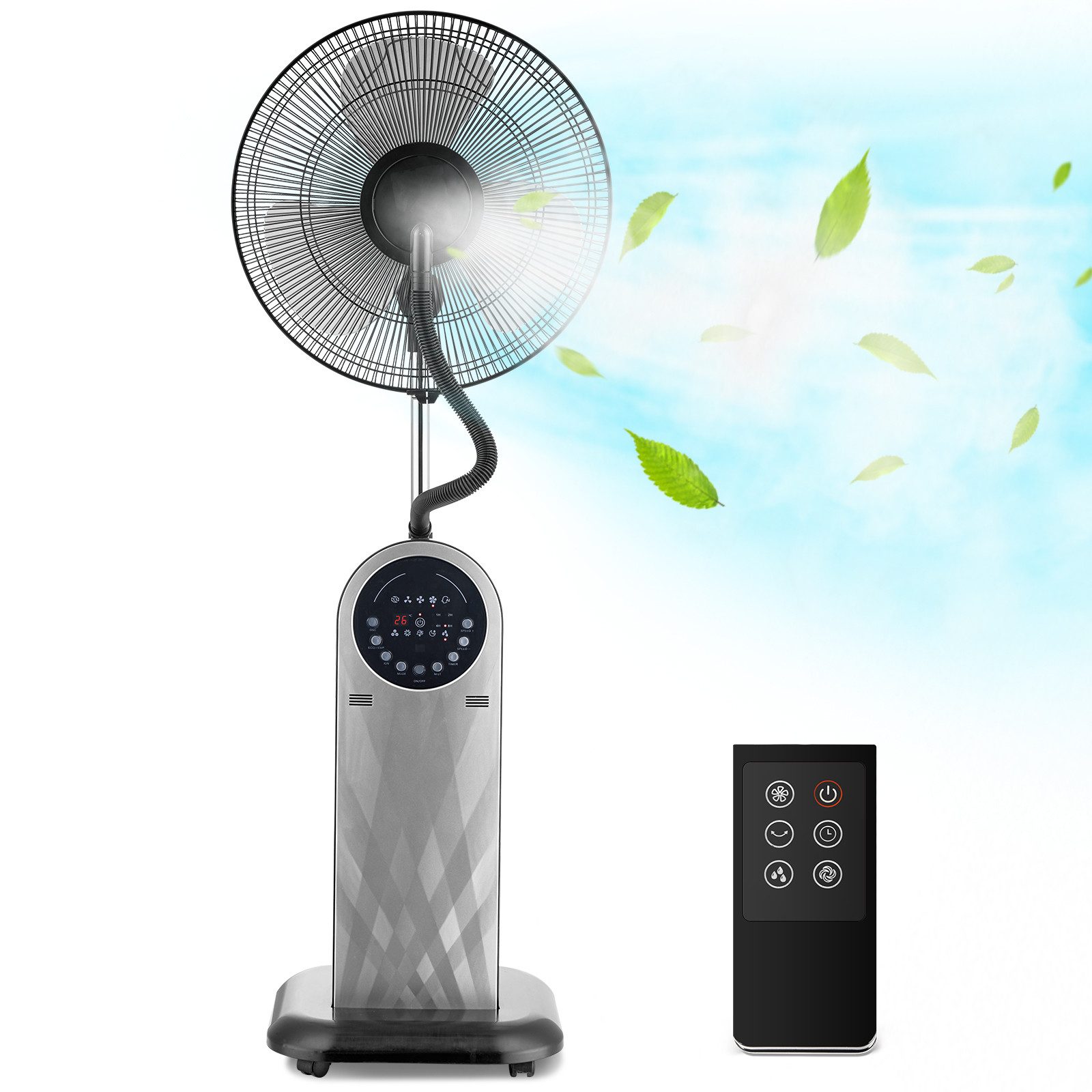 Standventilator mit Wasserkühlung Sprühnebel Luftbefeuchter, 80° Oszillation, 8H Timer