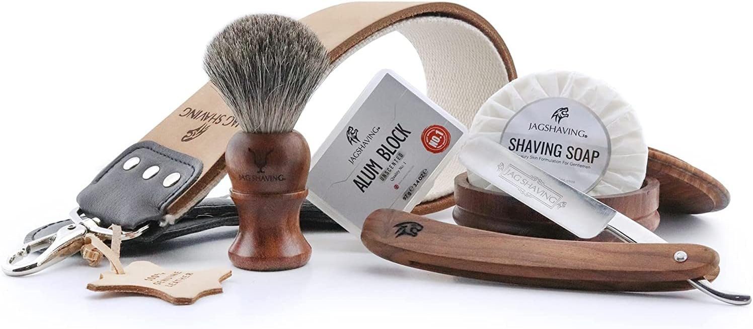 JAG SHAVING Помазки-Set 6-teiliges Помазки-Set – Rasierset – Помазки aus Kunsthaar, Set, 6 tlg., Rasierset mit zusätzlichem Rasierzubehör für eine klassische Rasur., beste Erfahrung beim manuellen Speichern