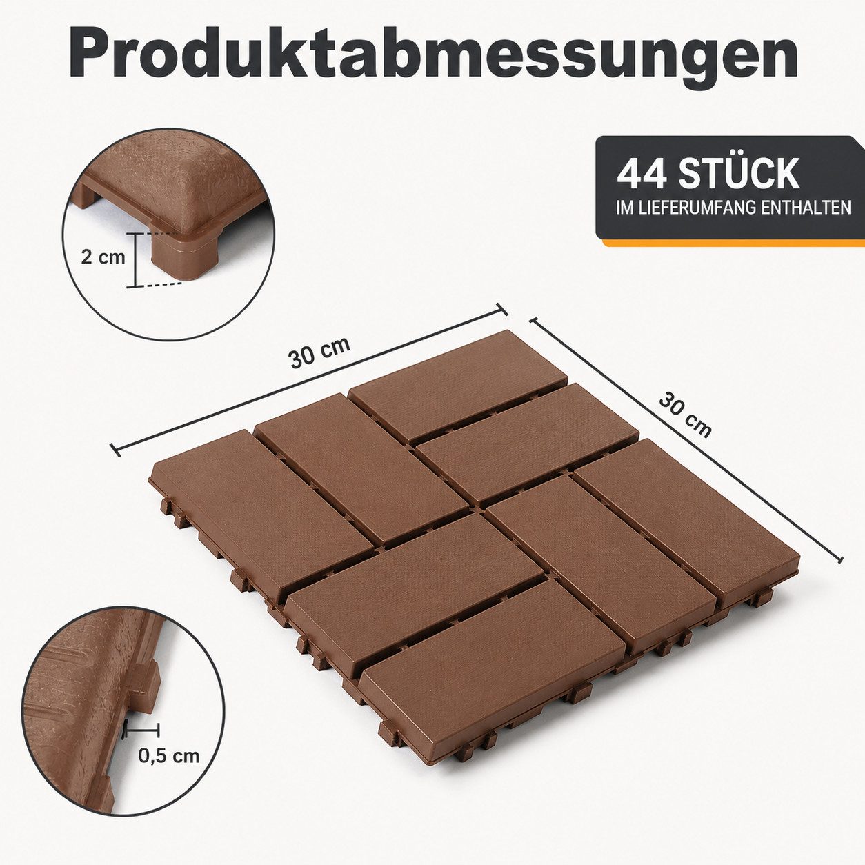 GLIESE POWER Terrassendielen 44 Stück – Balkonbelag für Garten, Terrasse & Wohnbereich