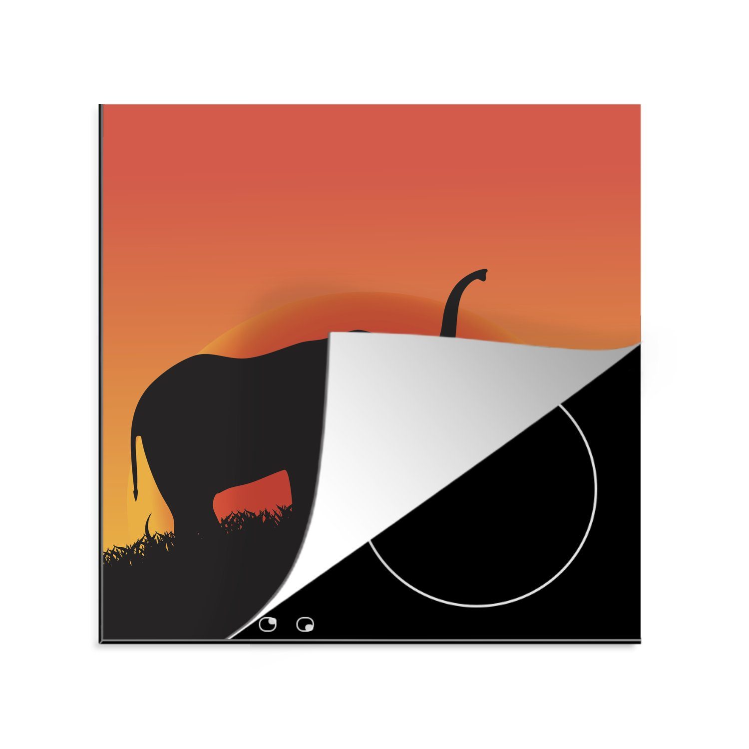 cm, Ceranfeldabdeckung, Scherenschnitt-Illustration Arbeitsplatte (1 küche 78x78 Elefantenmutter MuchoWow für Baby, Herdblende-/Abdeckplatte tlg), einer mit Vinyl,