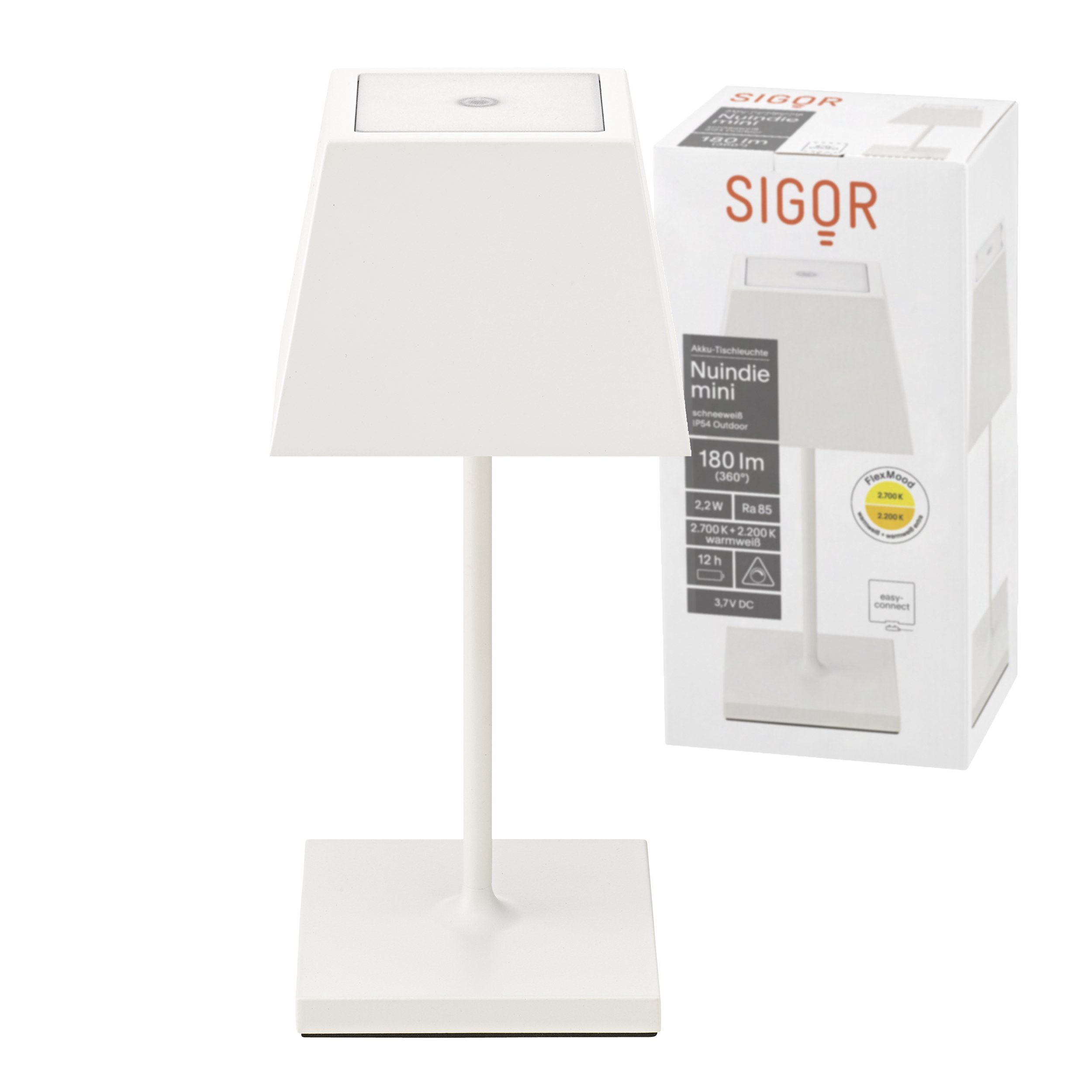 SIGOR LED Tischleuchte Tischleuchte NUINDIE Mini Schneeweiß eckig, Dimmbar, 1 LED Platine, 2700 Schneeweiss