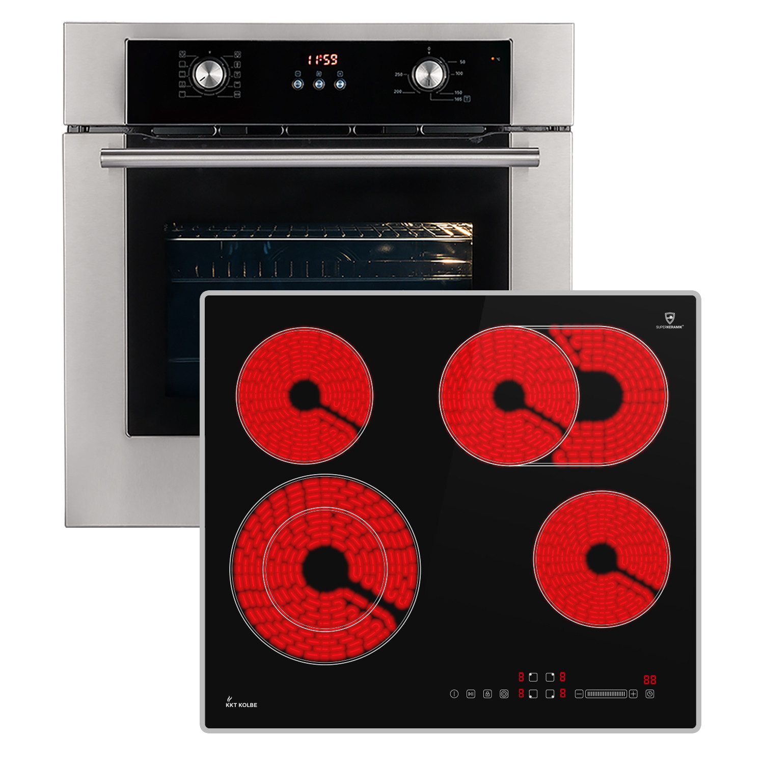 KKT KOLBE Backofen-Set Backofen und Kochfeld SET8810CH59AL, mit 2-fach Teleskopauszug, Herdset / Heißluft / Einbaubackofen / Timer / Kochmulde
