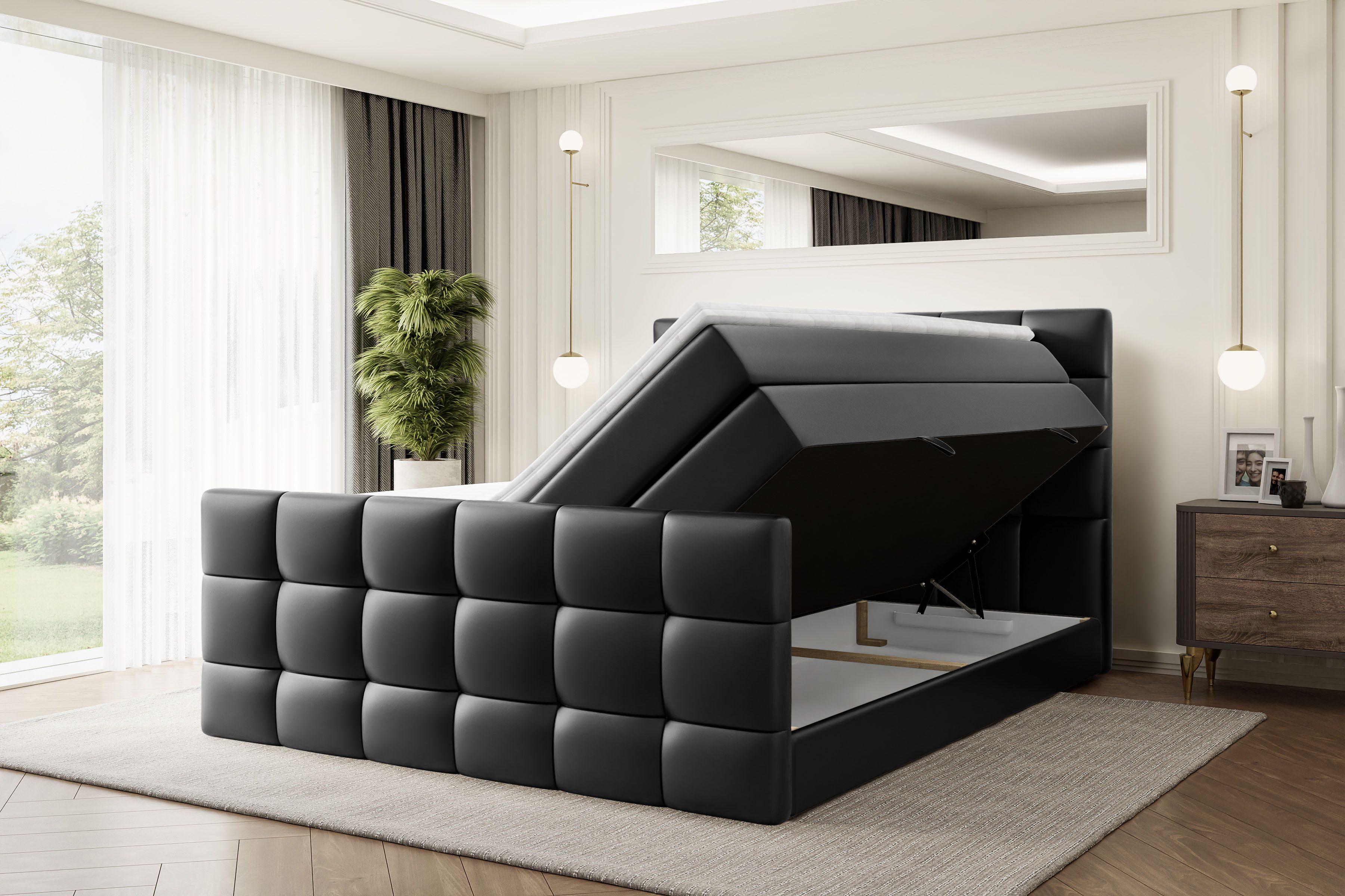 ALTDECOR Boxspringbett BRUGO-Z KING (mit Matratze und Lattenrost Topper Polsterbett mit Bettkasten Boxbett), H4 Multipocket, H3 Bonellfederung, Doppelbett Springboxbett