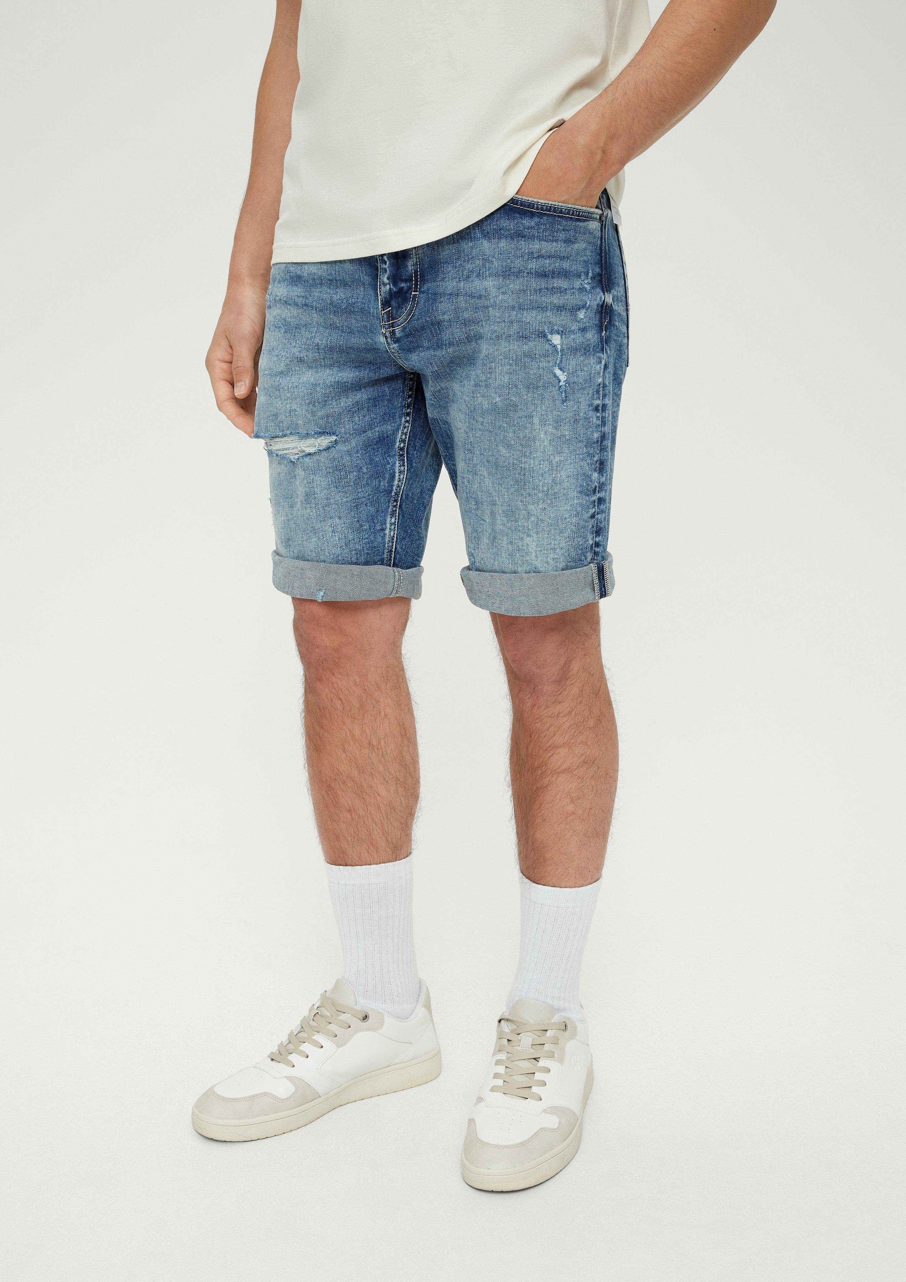 QS Jeansshorts Jeans-Bermuda John / Regular Fit / Mid Rise / Straight Leg Waschung, Destroyes | Jeansshorts