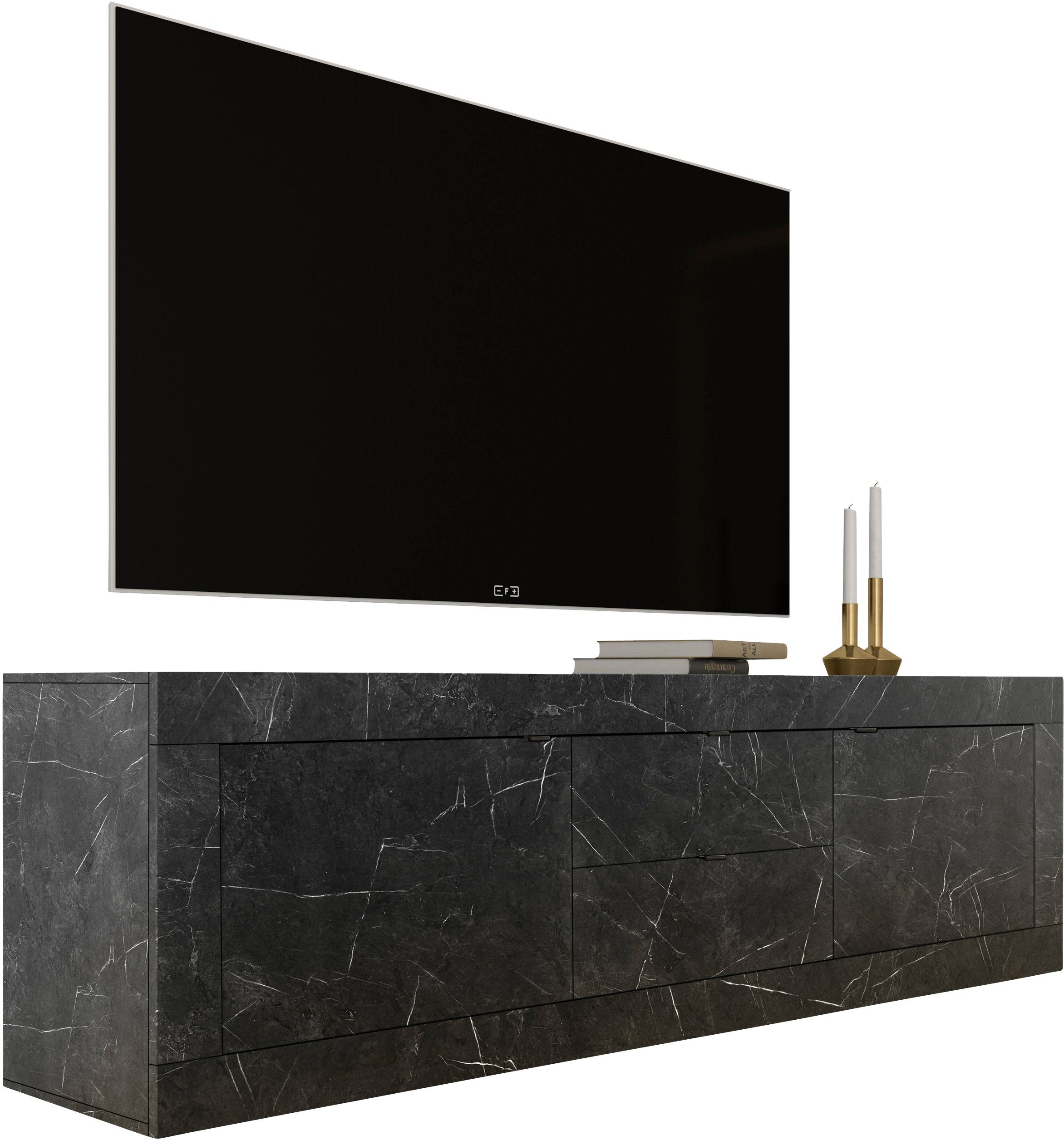 Home affaire Lowboard Basic Breite 210 cm, TV-Board 2 Türen, 2 Schubkästen, TV-Schrank, Metallgriff, moderne Rahmenoptik, viel Stauraum, Farbauswahl