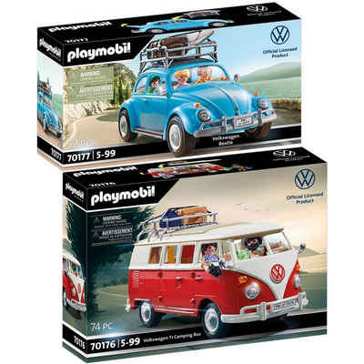 Playmobil® Spielbausteine 70176 70177 Volkswagen 2er Set VW T1 Camping Bus + VW Käfer