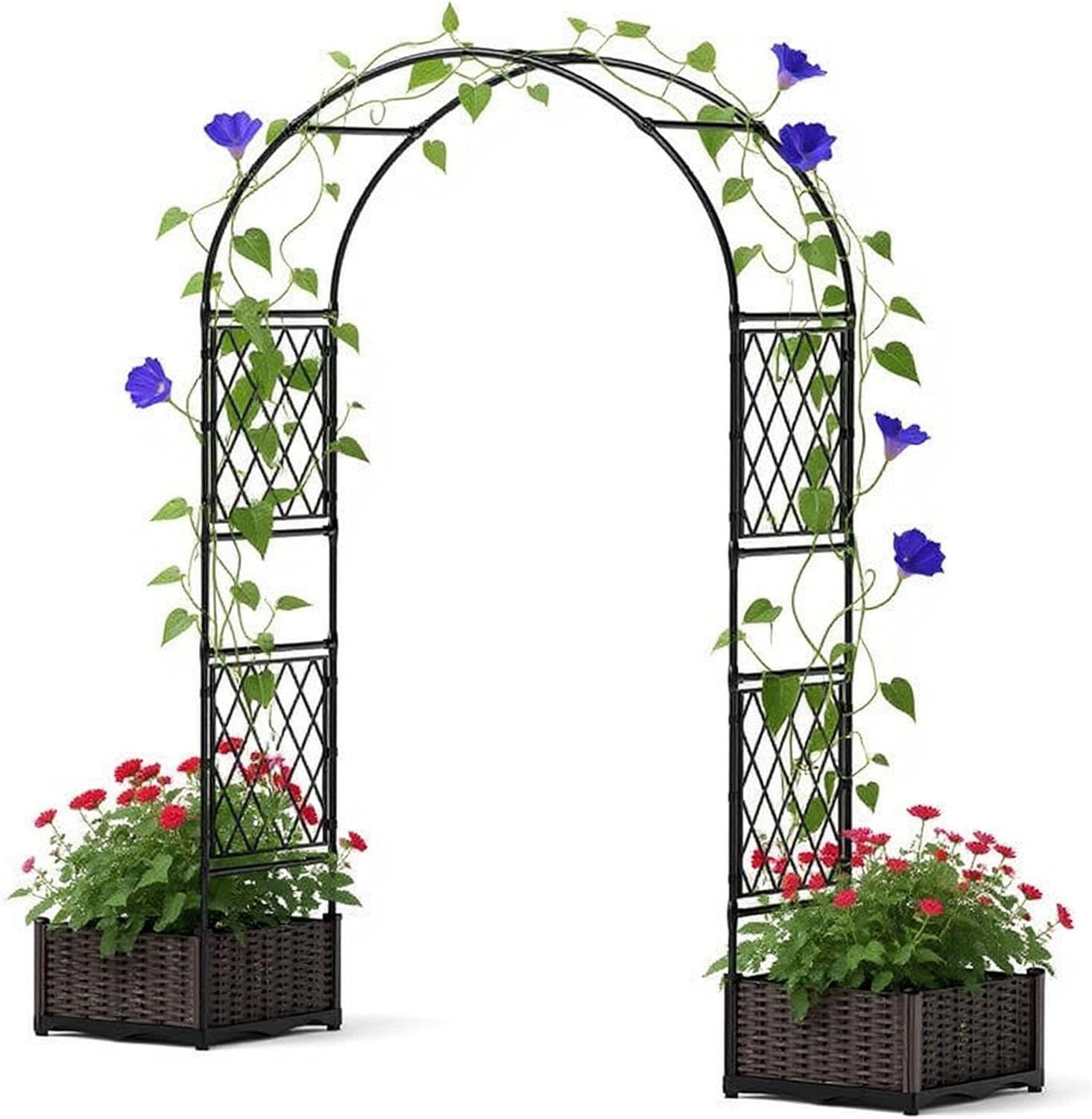 GarveeMore Spalier Rosenbogen mit 2 Blumenkasten Stabiler Metallrahmen Gartenbogen, Rosen Rankhilfe Torbogen Pergola mit Blumenkasten für Garten & Balkon