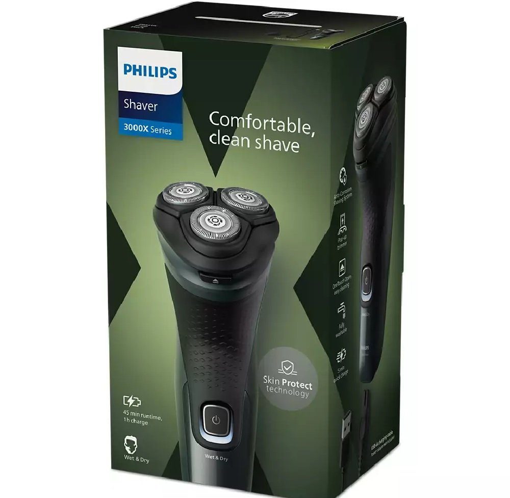 Philips Elektrorasierer X 3052/00 4D DRY, - nicht Blades, SkinProtect Up Anti POWER Trimmer, & abwaschbar, CUT Aufsätze: WET USB-A- Corrosion Mit POP Flex enthalten, Technologie, Netzadapter Heads, 1